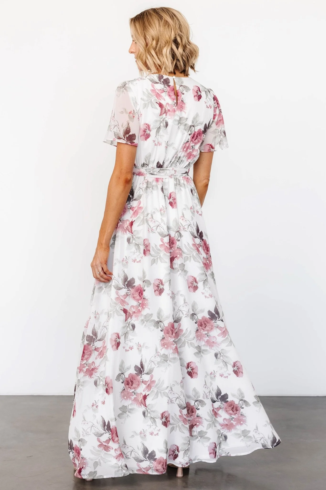 Naomi Short Sleeve Maxi Dress | Off White + Rose Floral