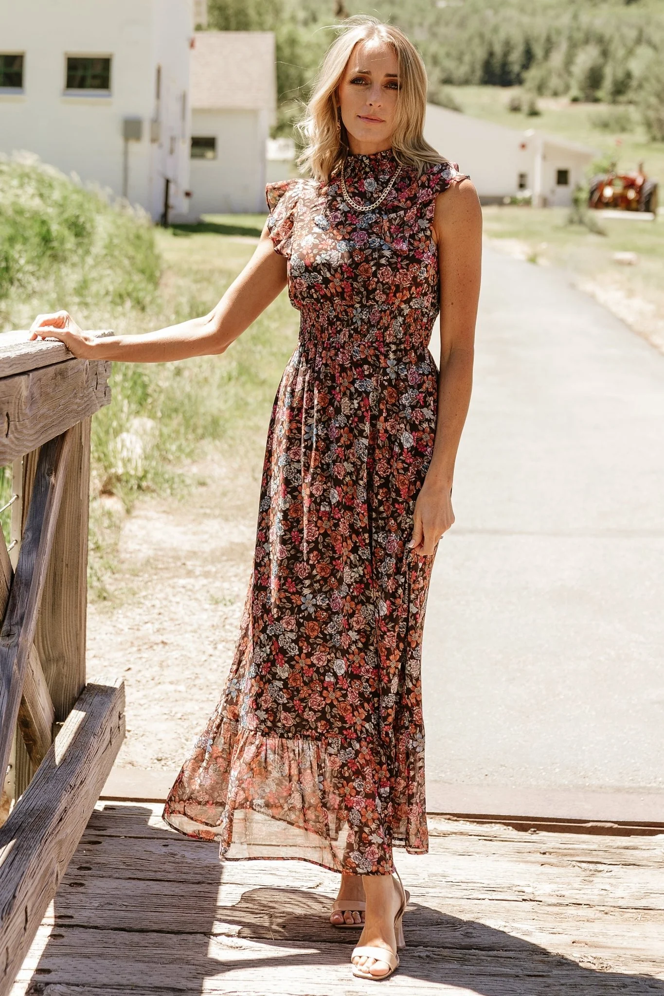 Kearny Ruffle Maxi Dress | Brown Multi Floral