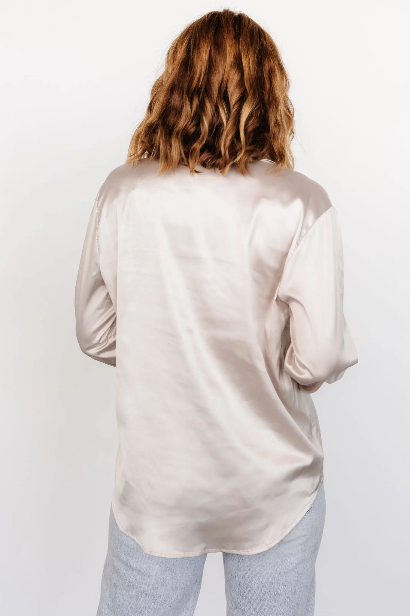 Kacey Satin Button Up Top | Champagne