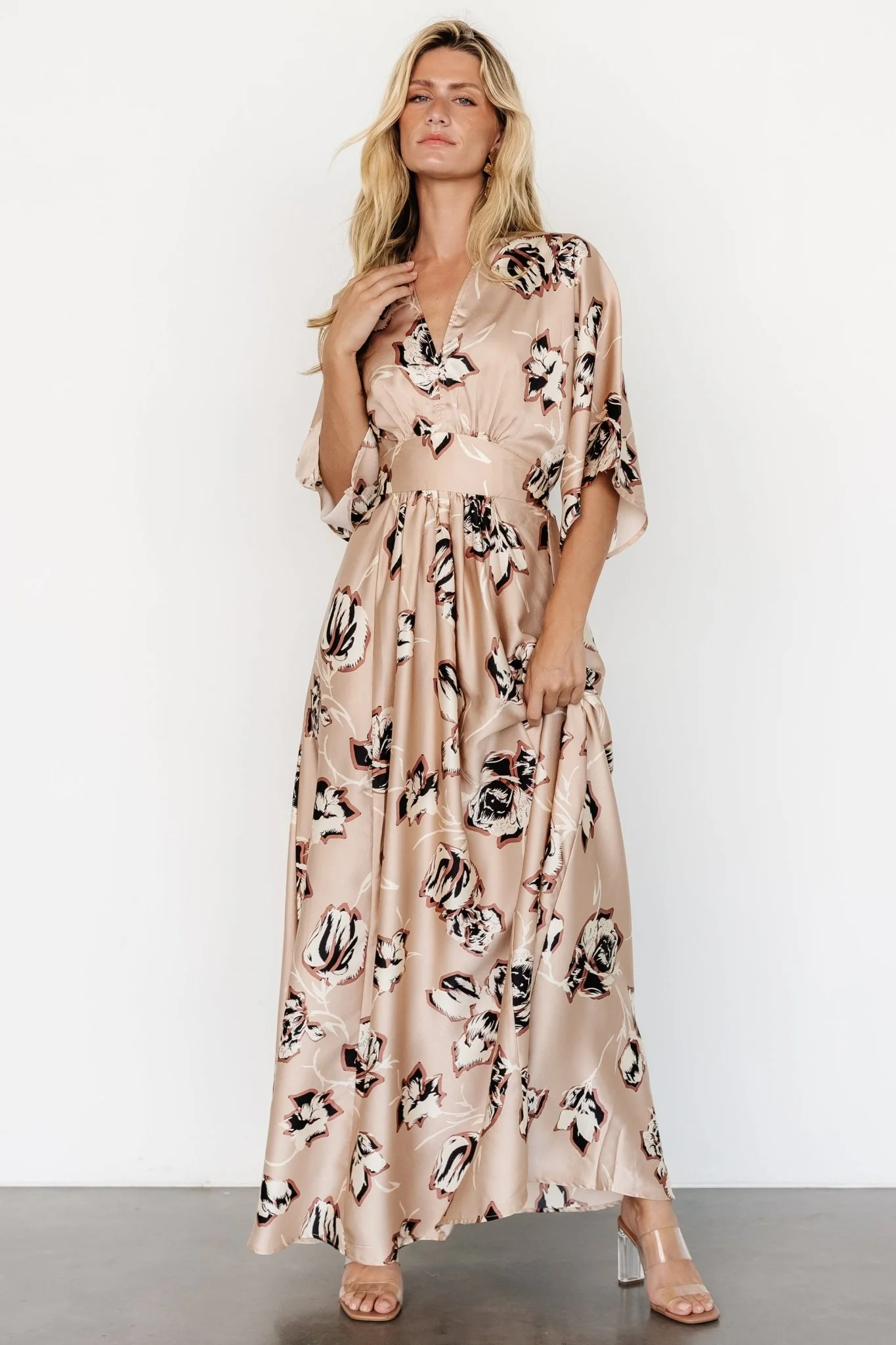 Romilly Satin Maxi Dress | Champagne Print