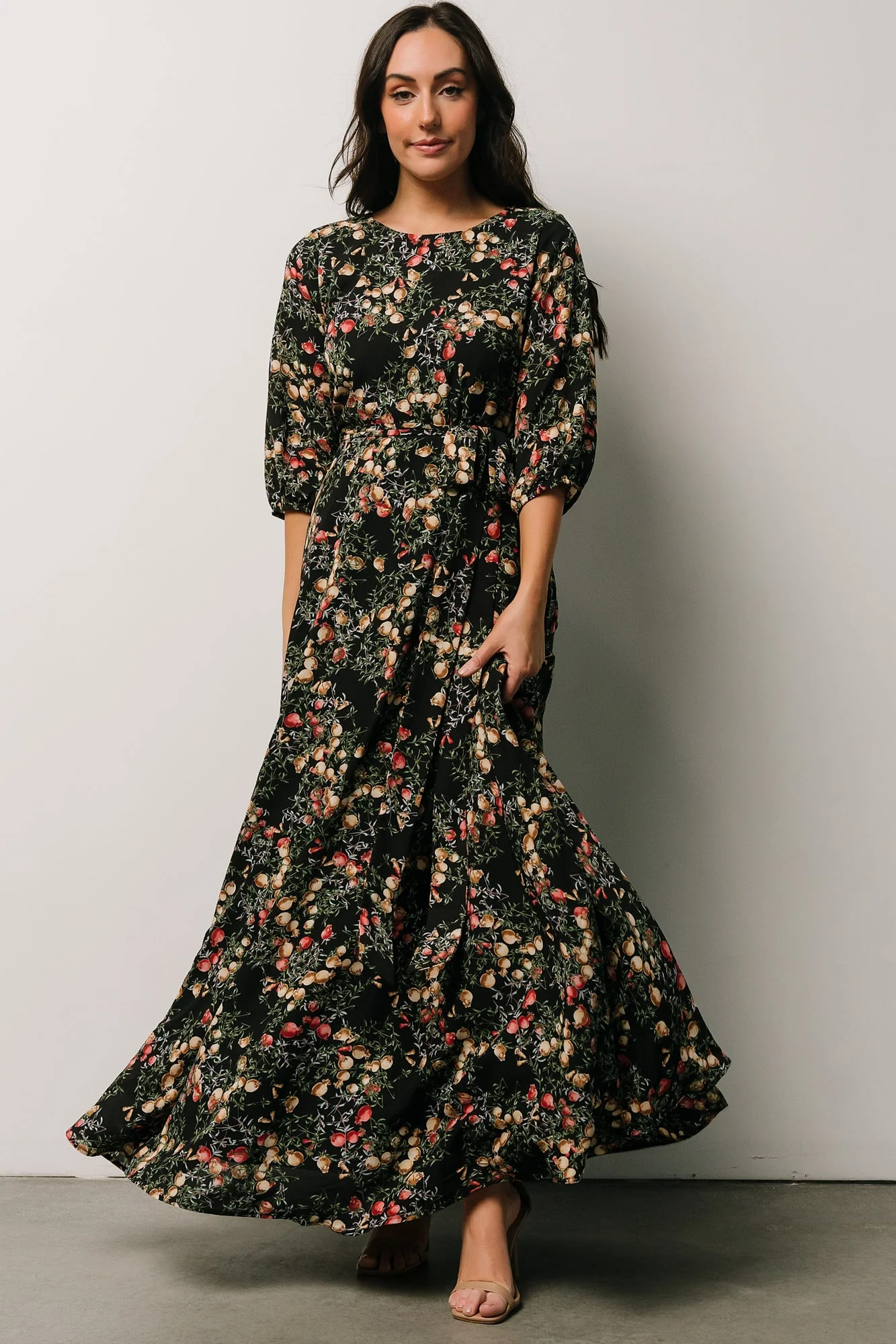 Rebecca Maxi Dress | Black Pomegranate Print