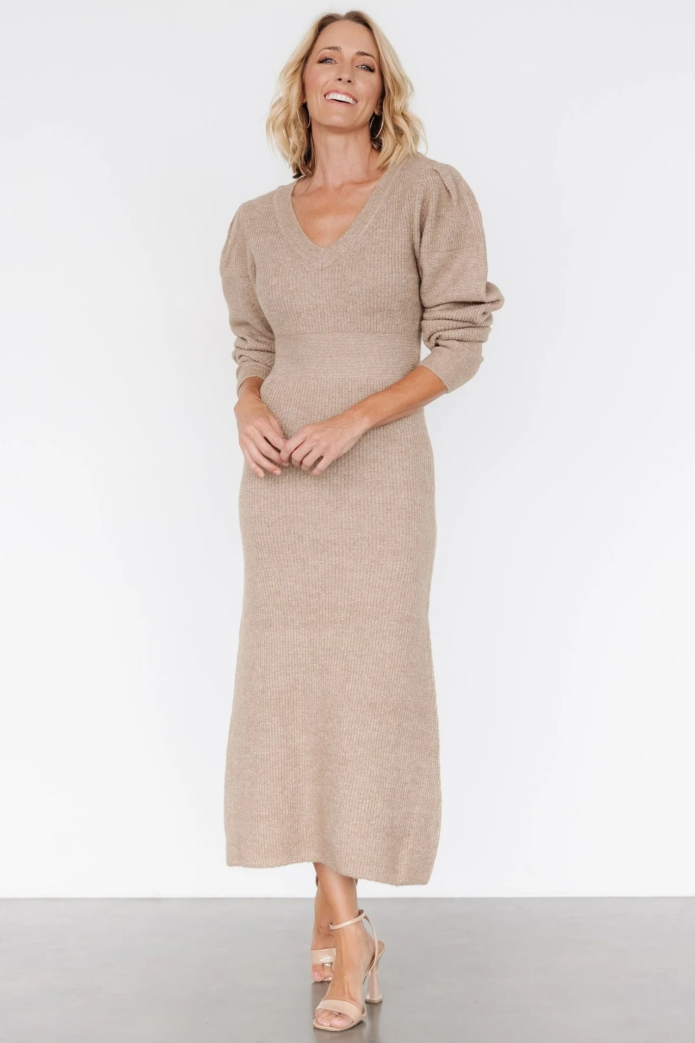 Lenore V Neck Sweater Dress | Latte