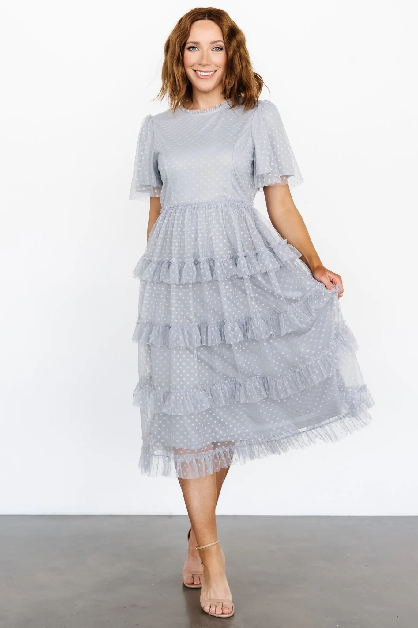 Riley Ruffle Tiered Dress | Light Gray