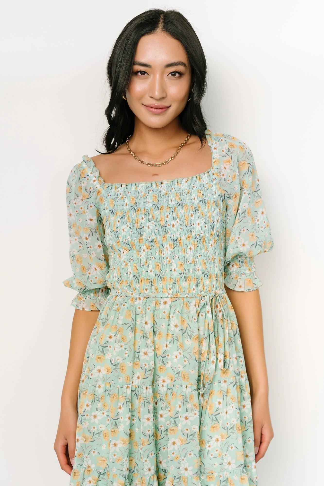 Azlyn Smocked Short Dress | Sage Floral