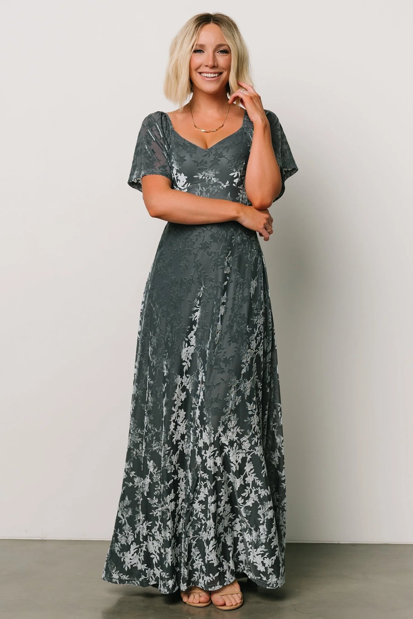 Everley Velvet Maxi Dress | Dusty Blue