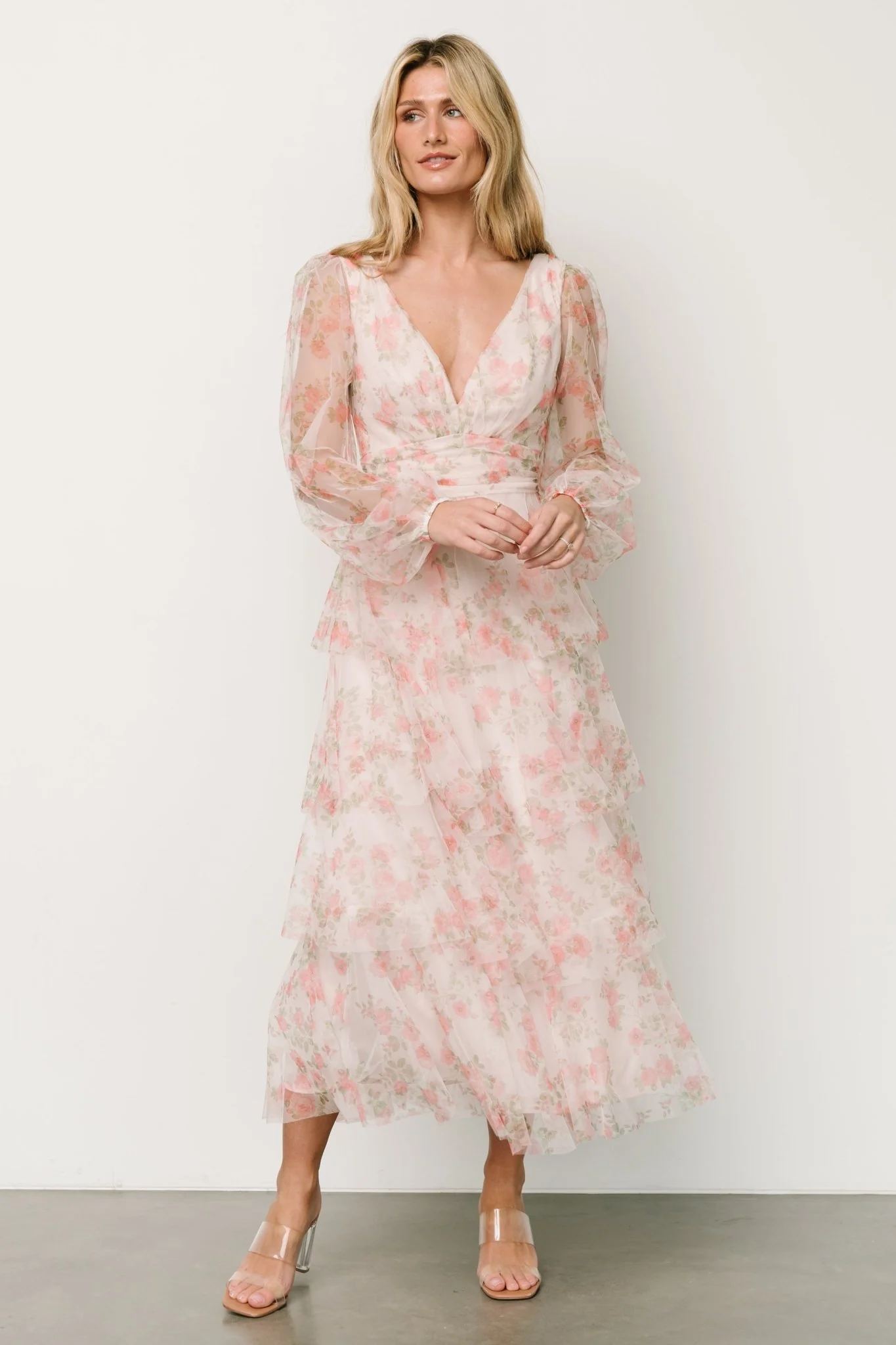 Carolina Tulle Tiered Maxi Dress | Blush Floral