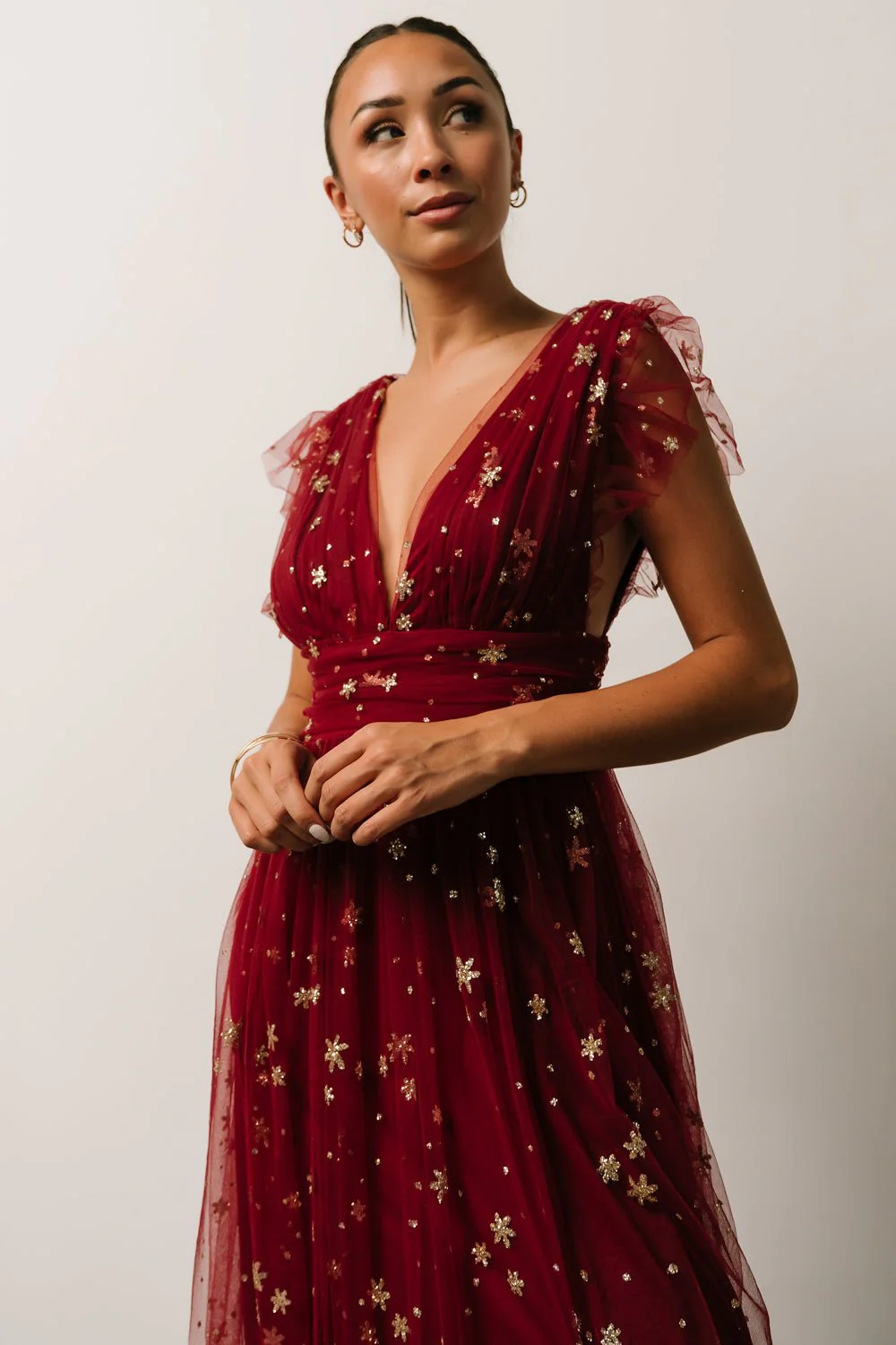 Nova Shimmer Maxi Dress | Wine + Gold