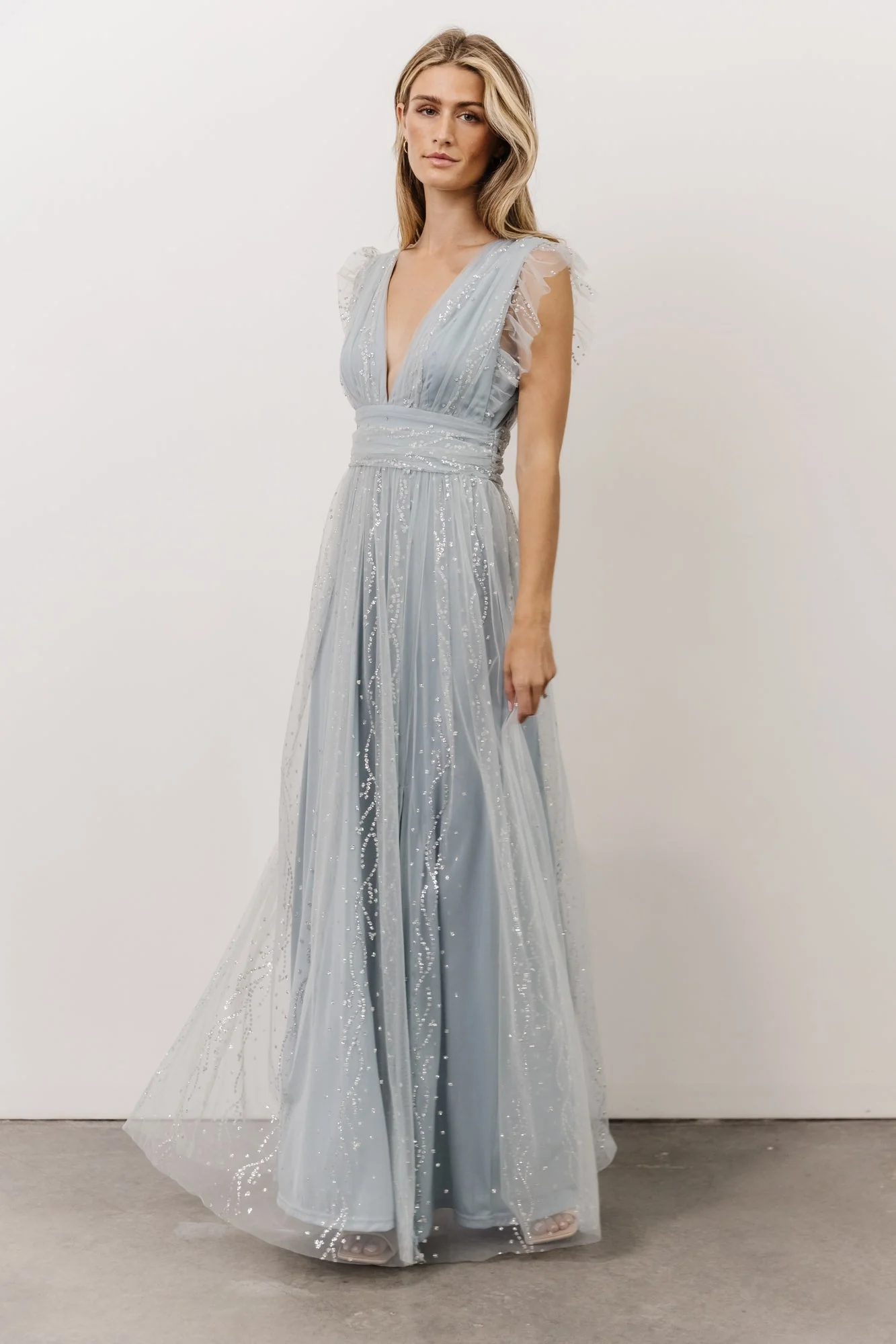 Annika Sequin Mesh Maxi Dress | Dusty Blue
