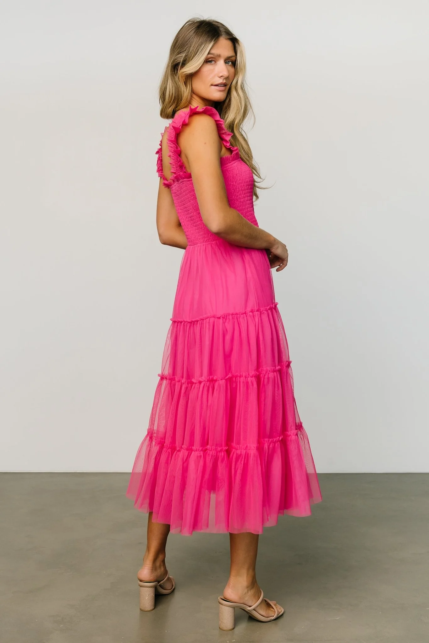 Emma Smocked Tulle Dress | Hot Pink