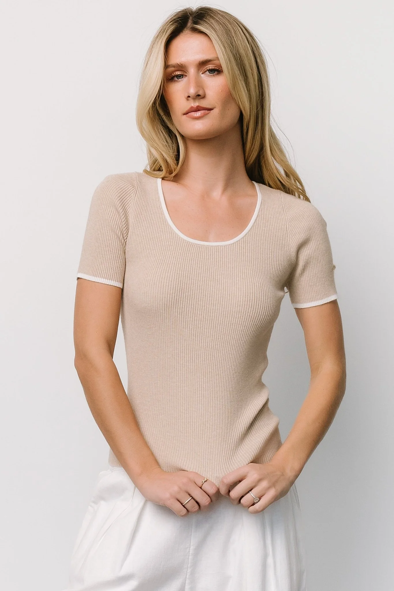 Dena Ribbed Top | Natural + Ivory