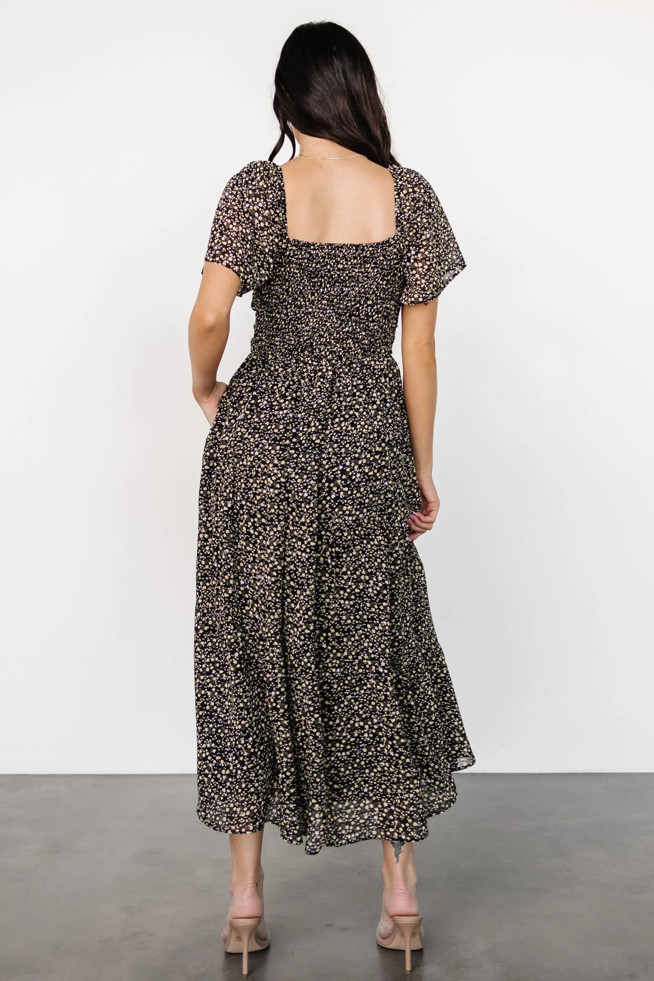 Emiliana Dress | Black + Gold Floral