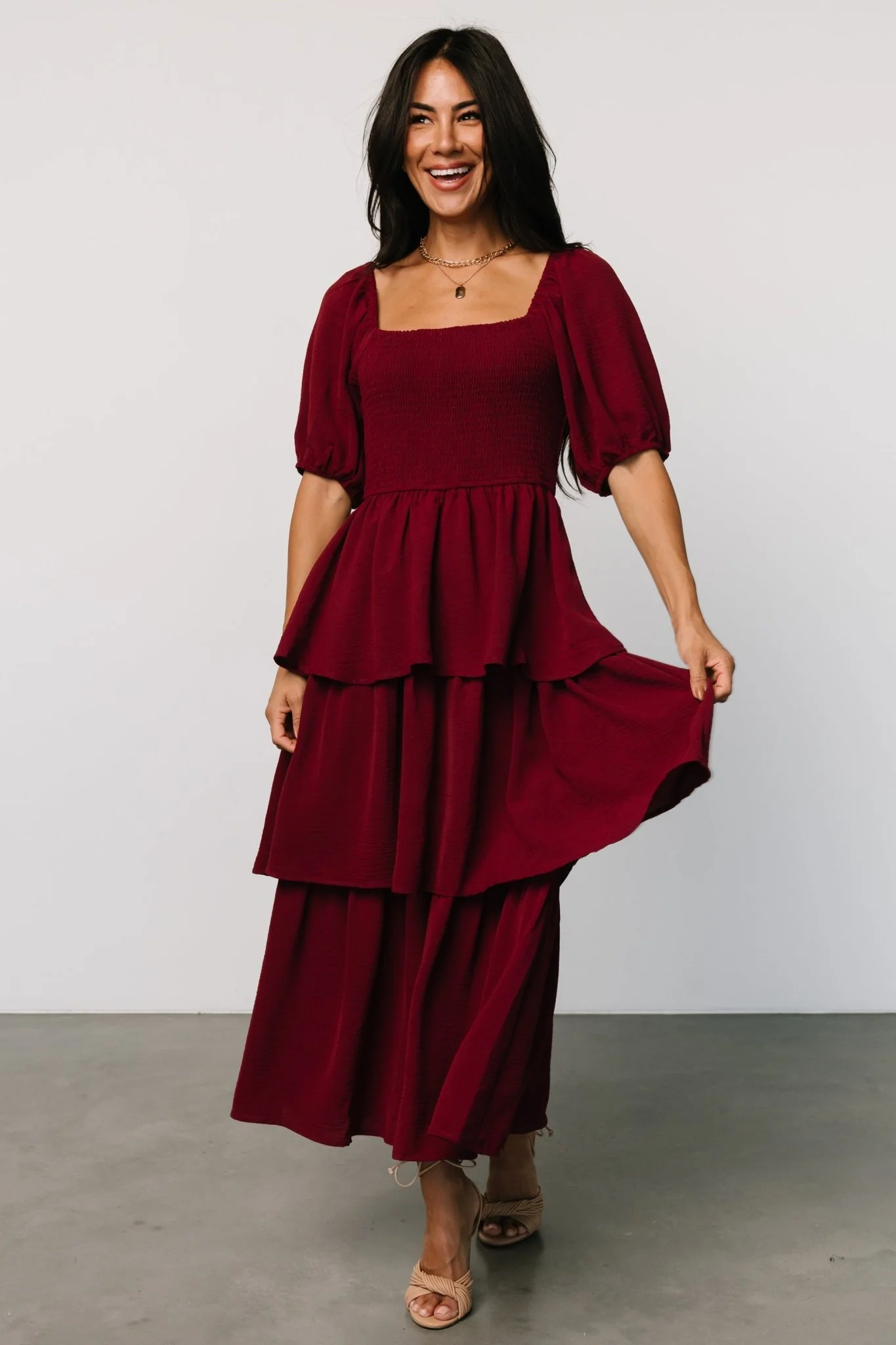 Ashbourne Tiered Dress | Burgundy