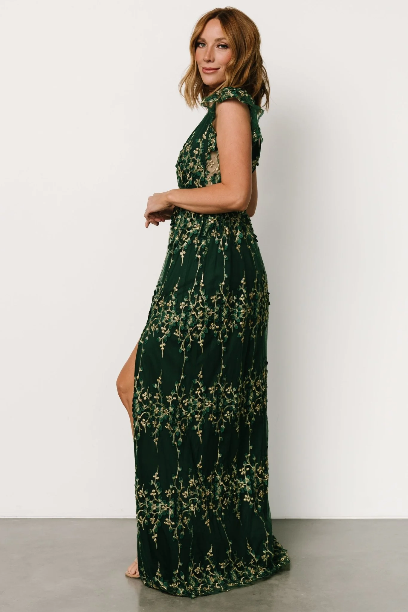 Eva Embroidered Maxi Dress | Green + Gold