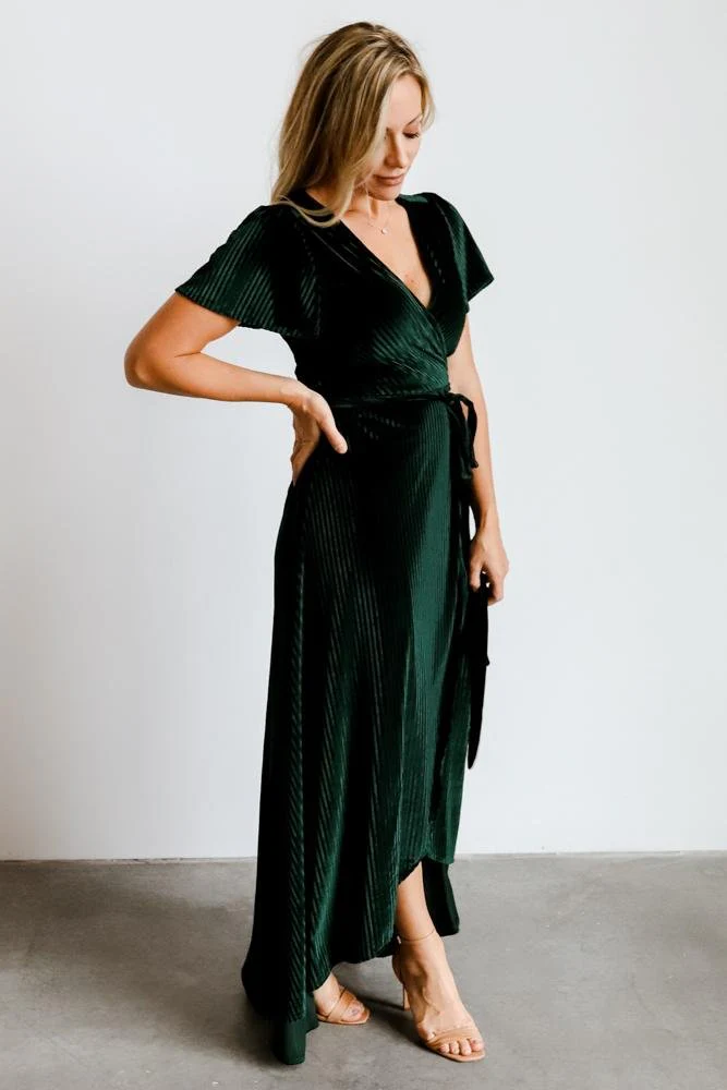 Andi Ribbed Velvet Wrap Dress | Emerald