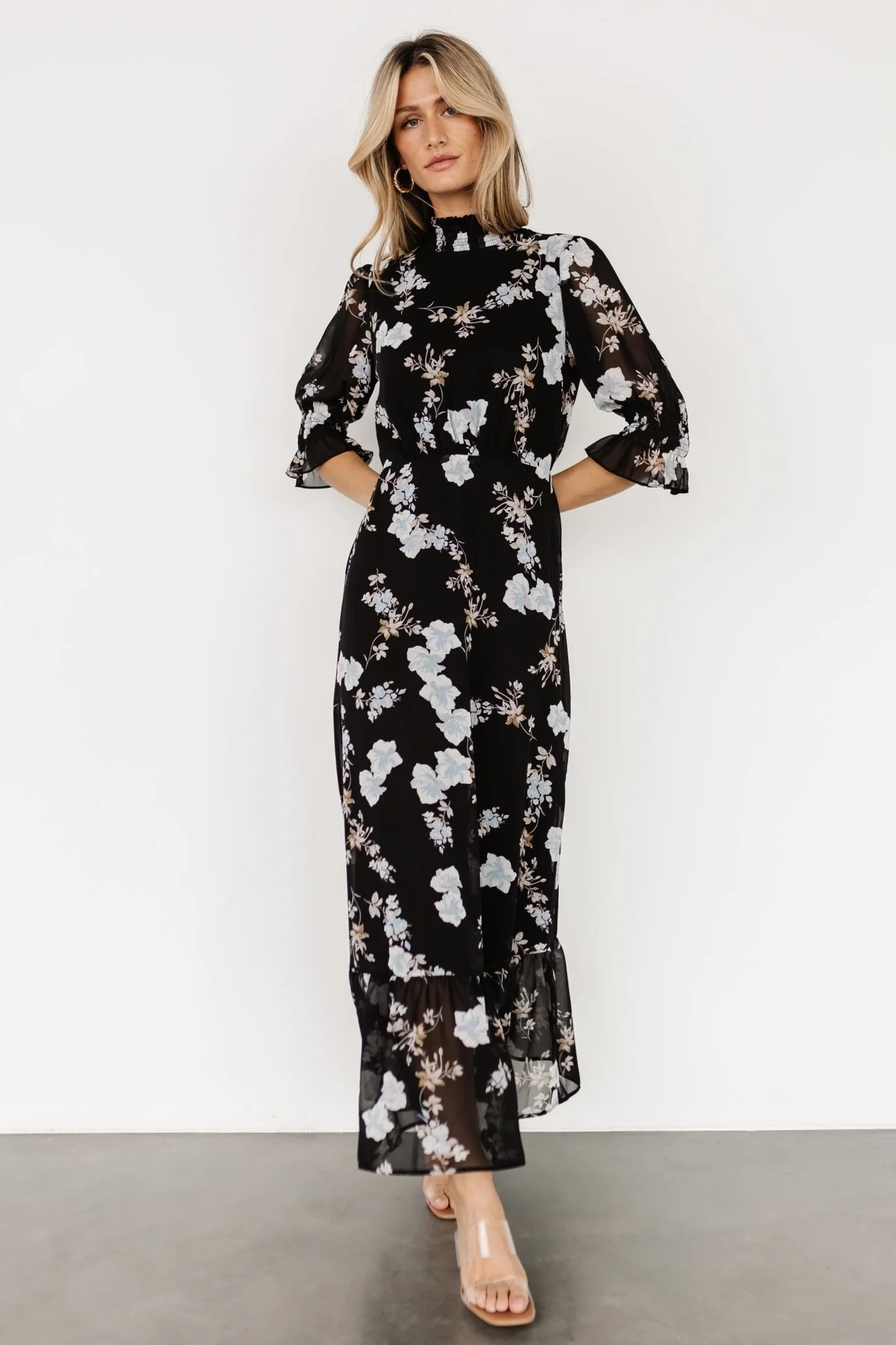Marie Mock Neck Maxi Dress | Black Floral