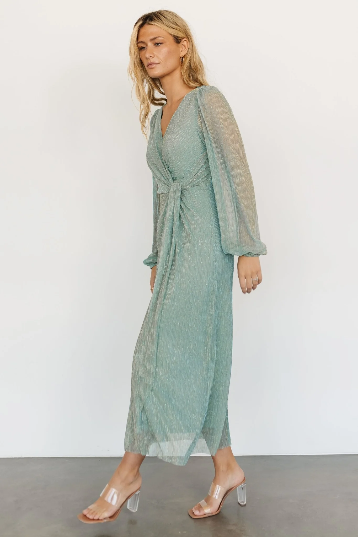 Devlyn Pleated Dress | Blue Sage Shimmer
