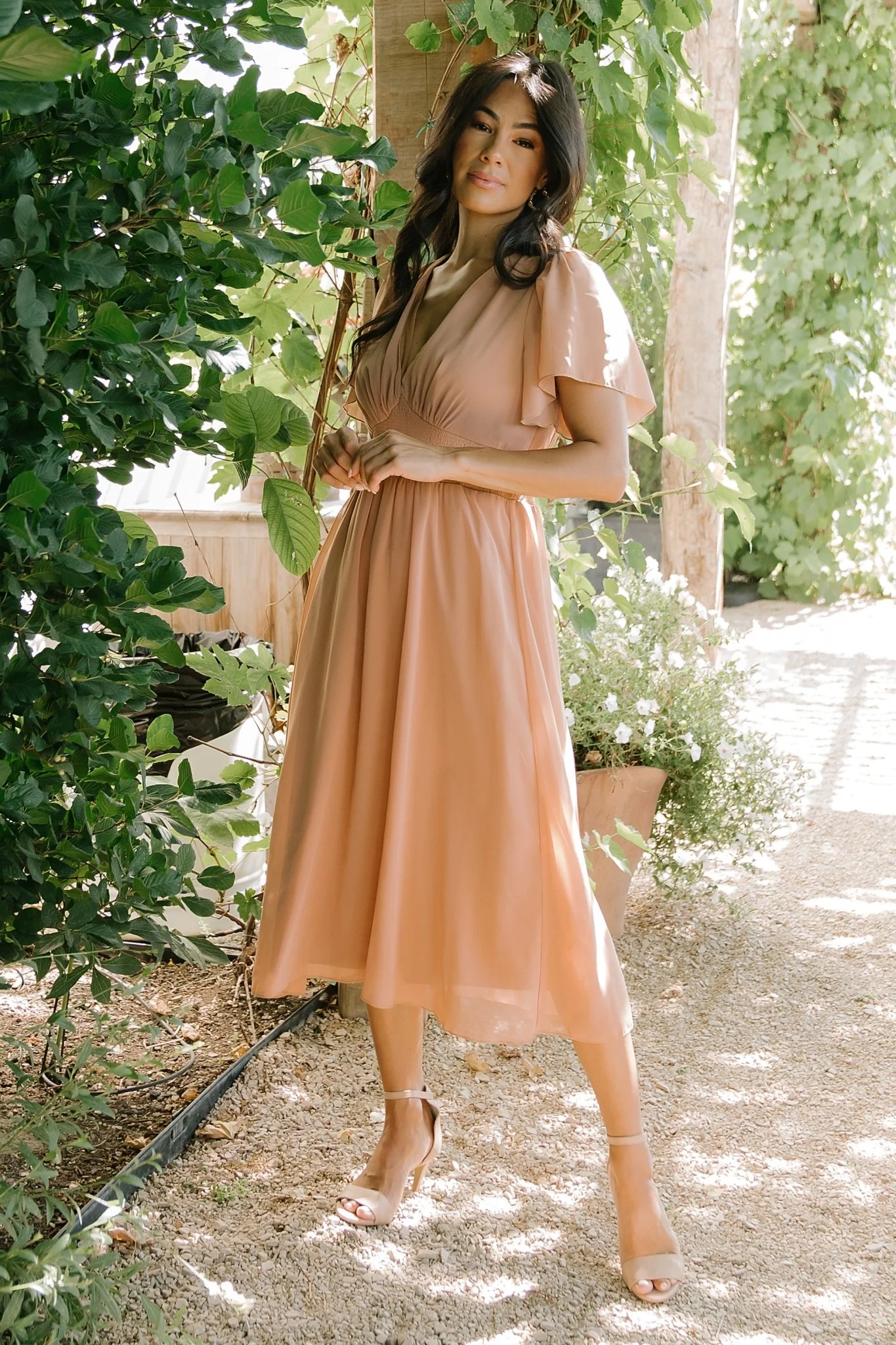 Sarah Smocked Midi Dress | Dusty Camel