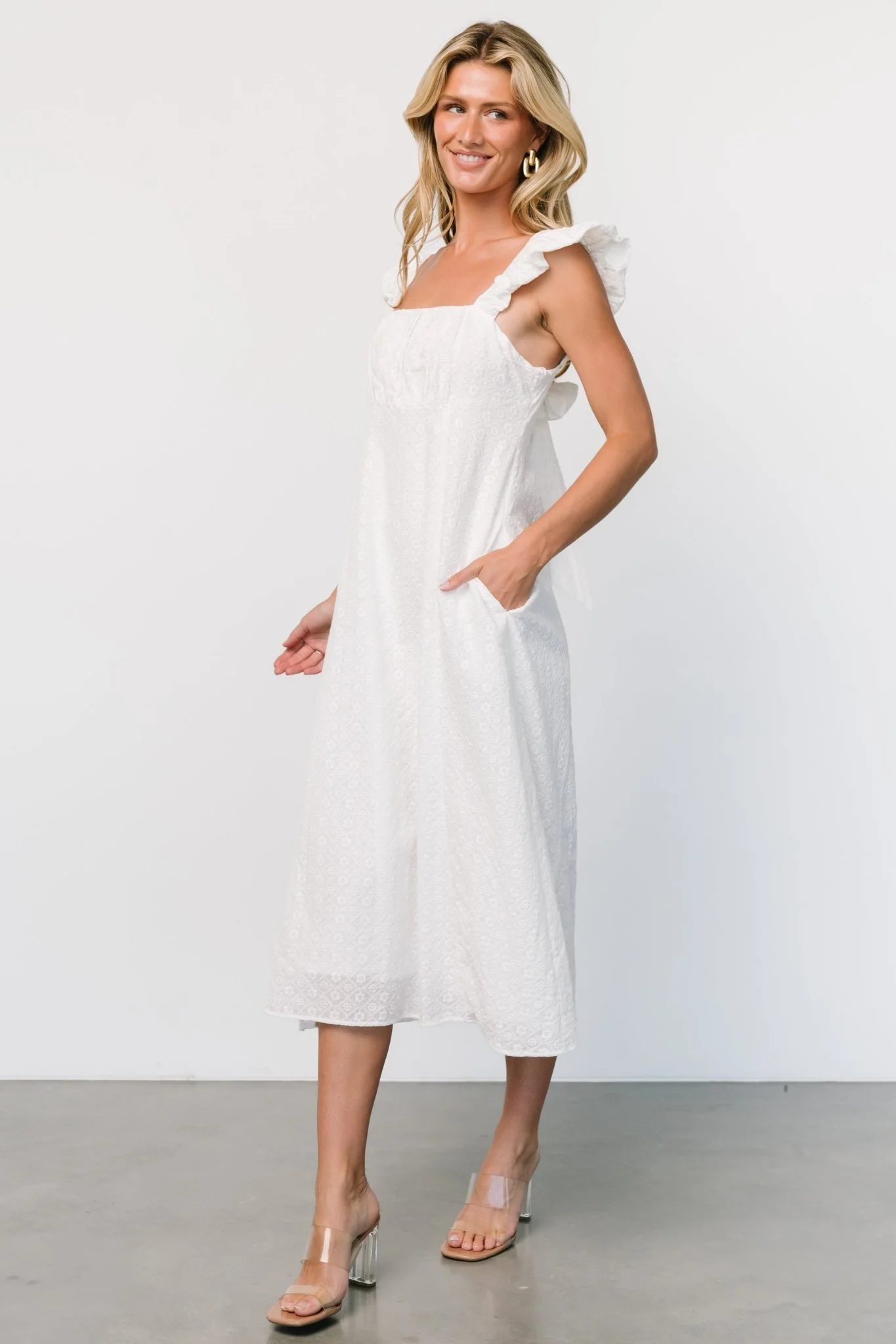 Kiara Eyelet Midi Dress | Off White