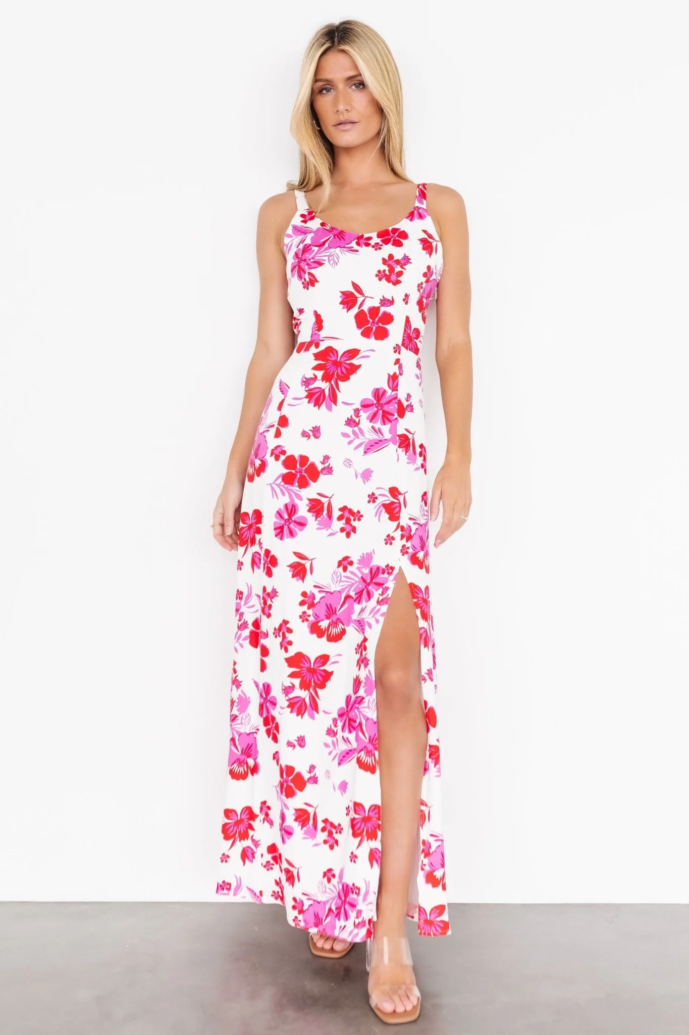 Emaline Open Back Maxi Dress | White + Pink Floral