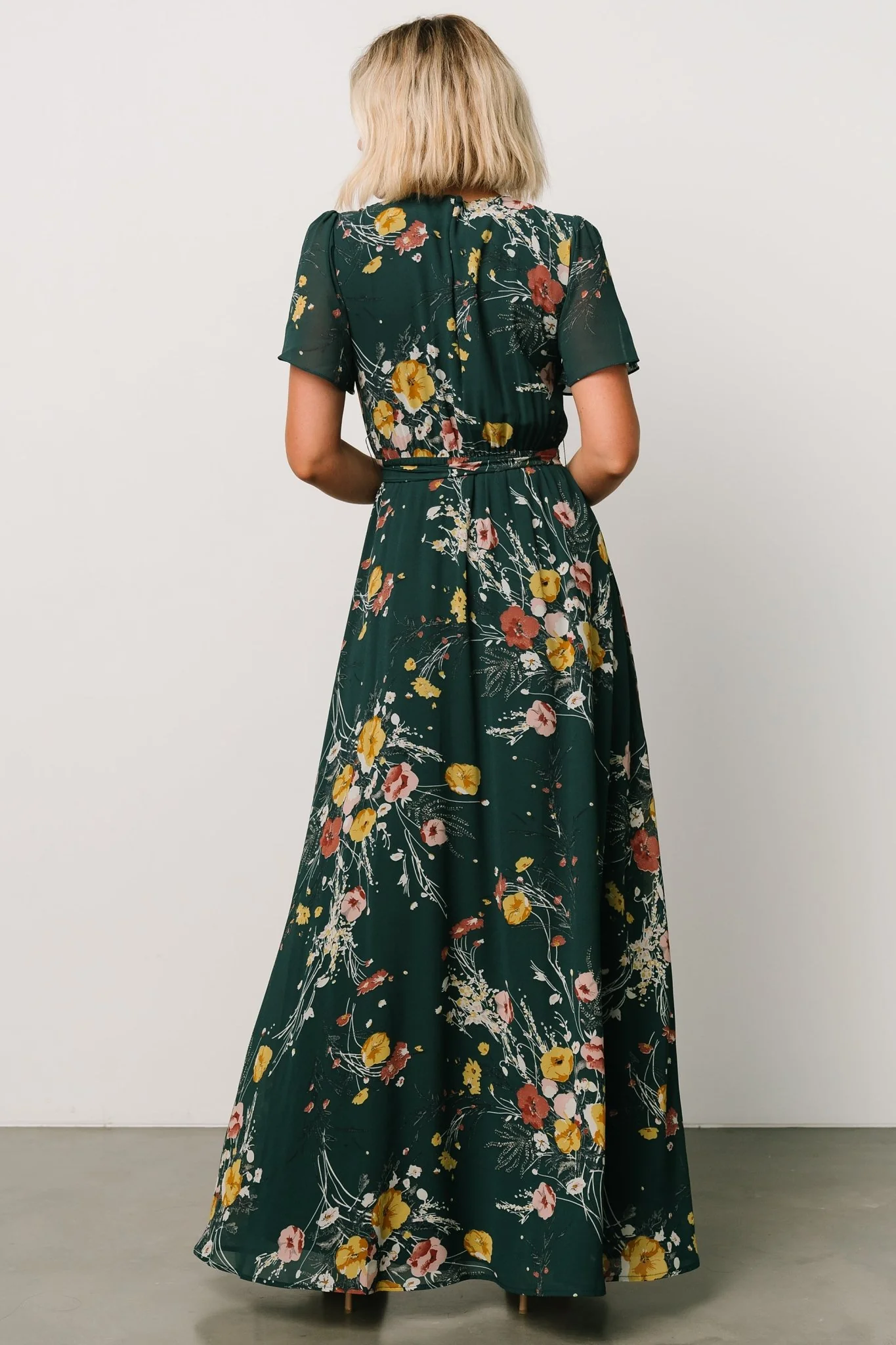 Naomi Short Sleeve Maxi Dress | Dark Green Floral