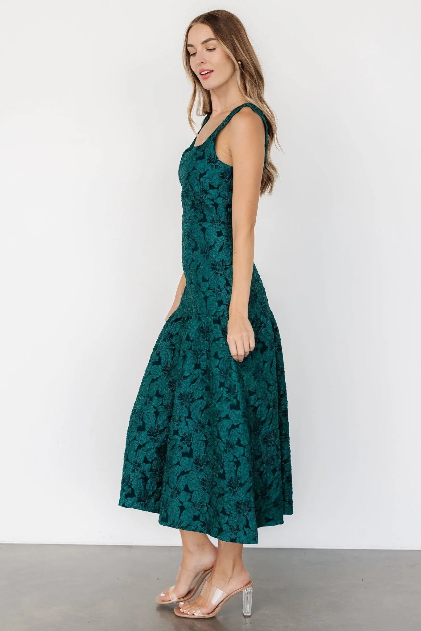Merial Embossed Dress | Dark Green