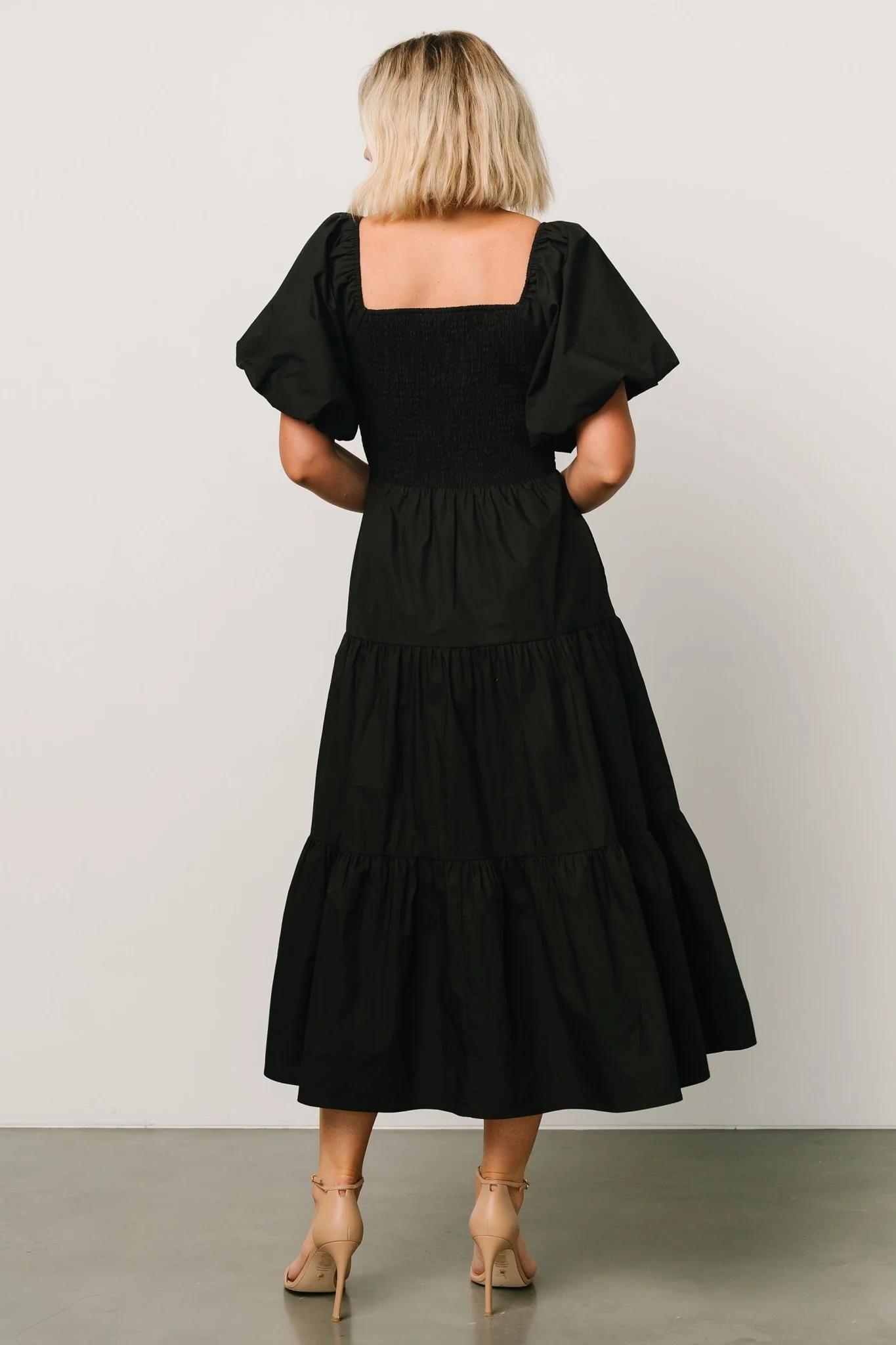 Cindy Puff Sleeve Tiered Dress | Black