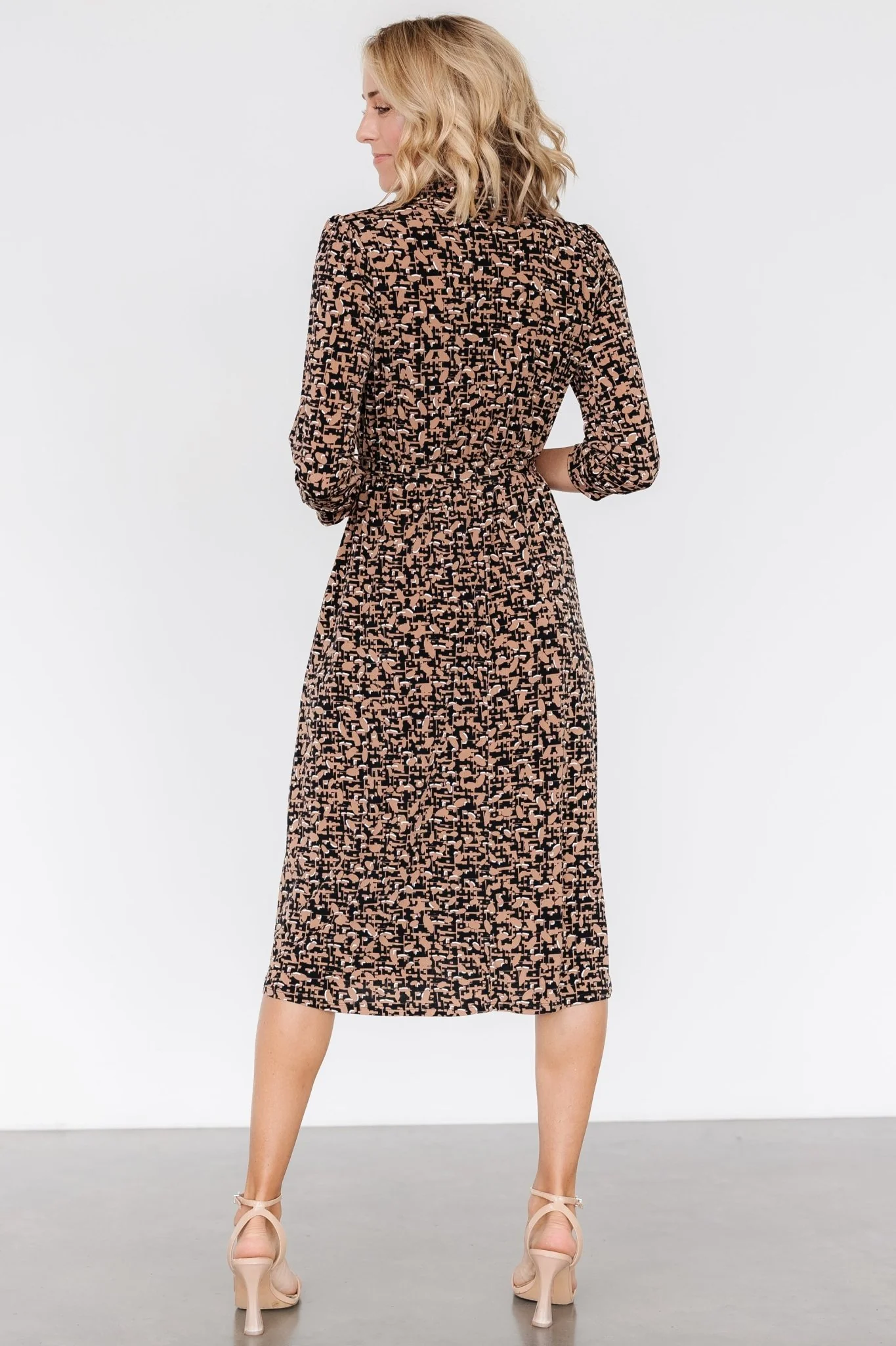 Jenica Midi Dress | Black + Camel Print