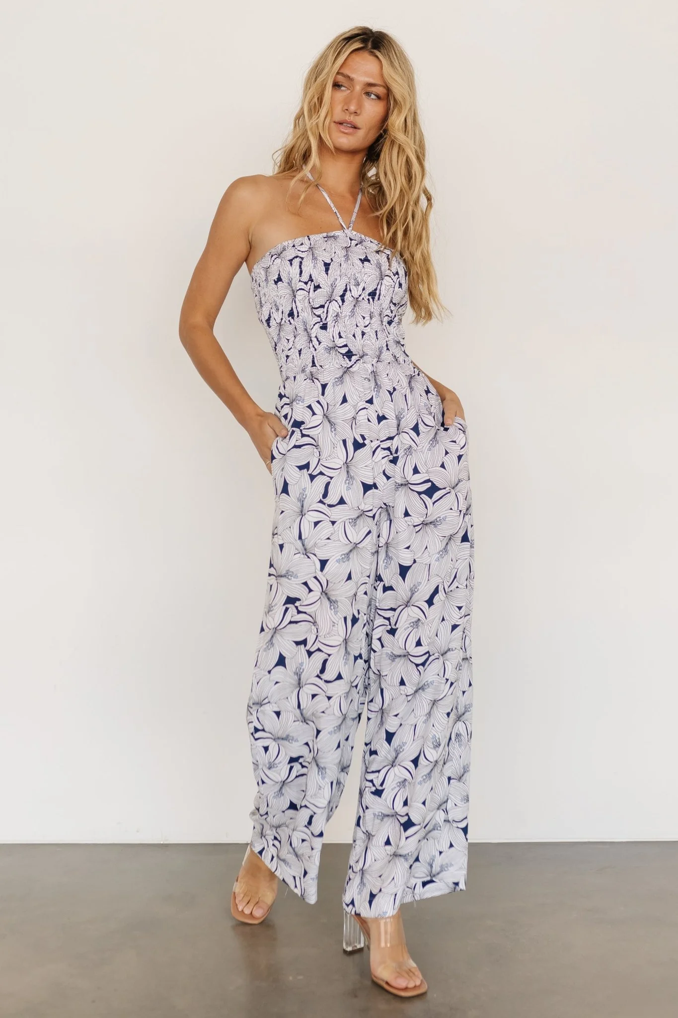 Santa Ana Halter Jumpsuit | Navy + White