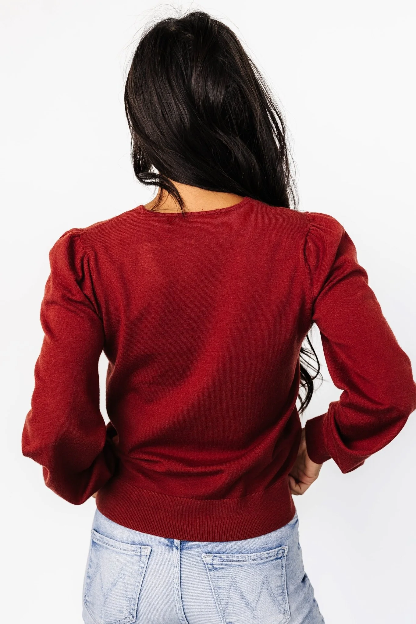 Sheila V Neck Sweater Top | Brick