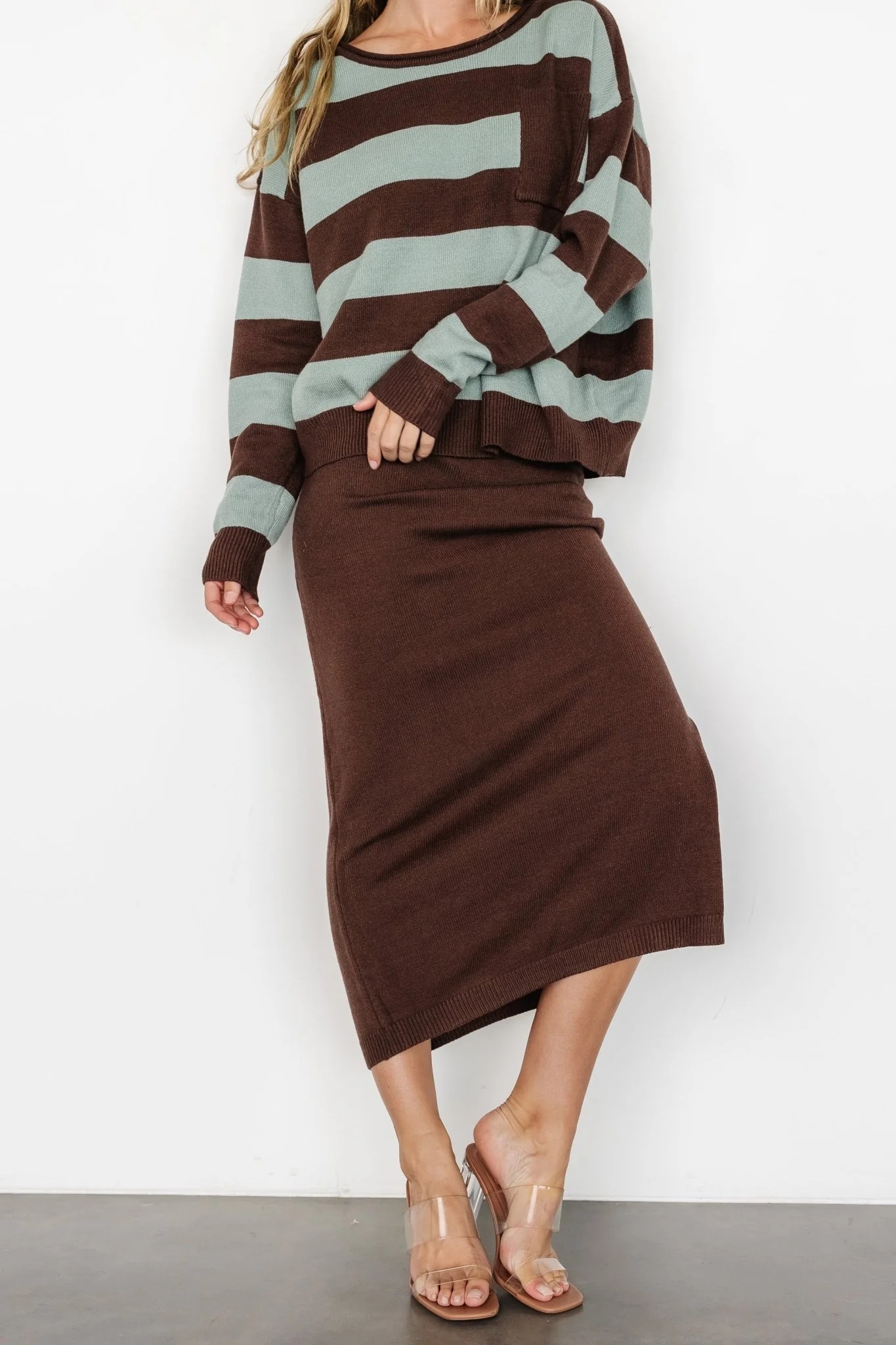 Carlotta Sweater + Skirt Set | Brown + Turquoise