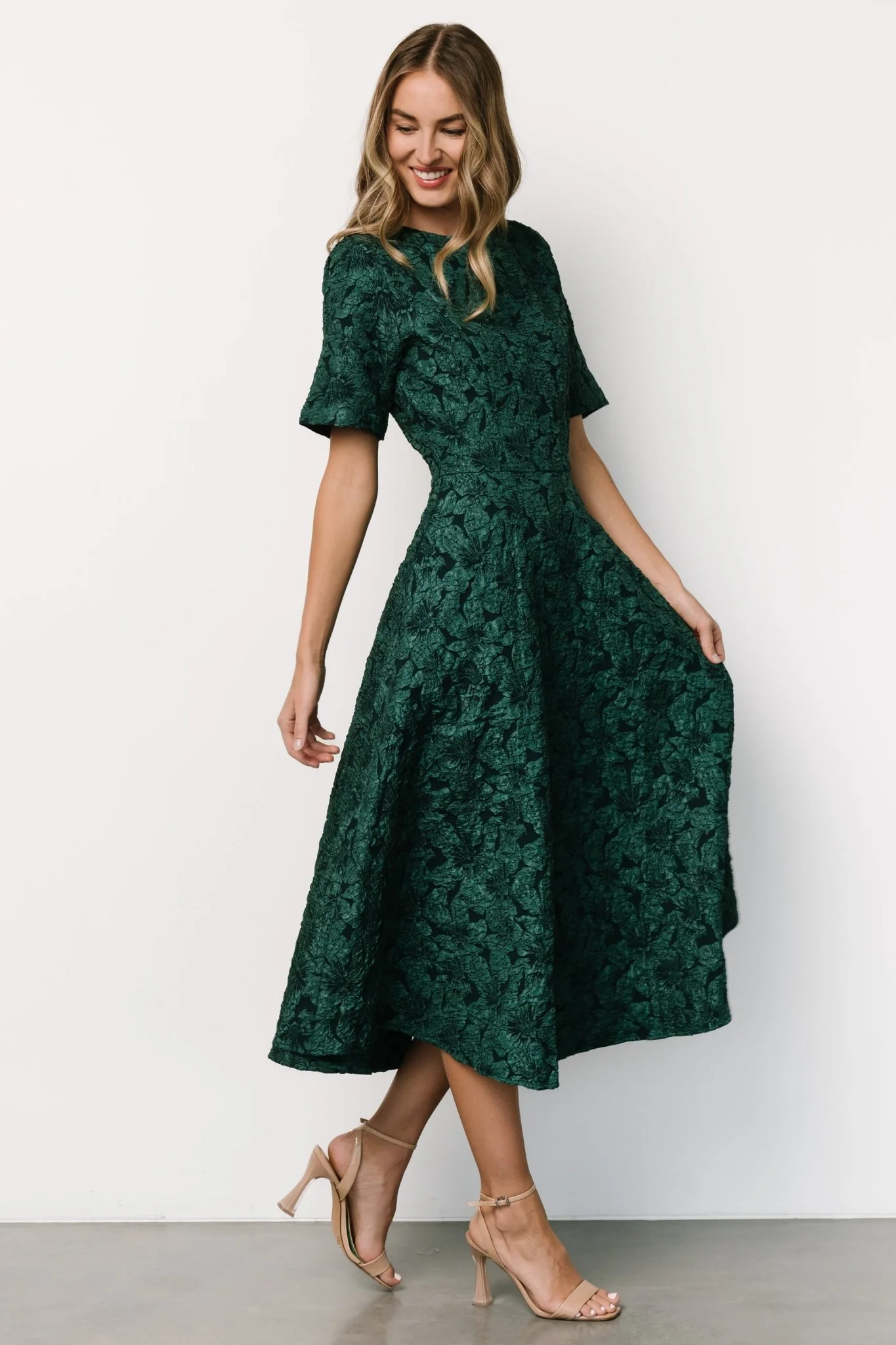 Kya Embossed Midi Dress | Emerald Green
