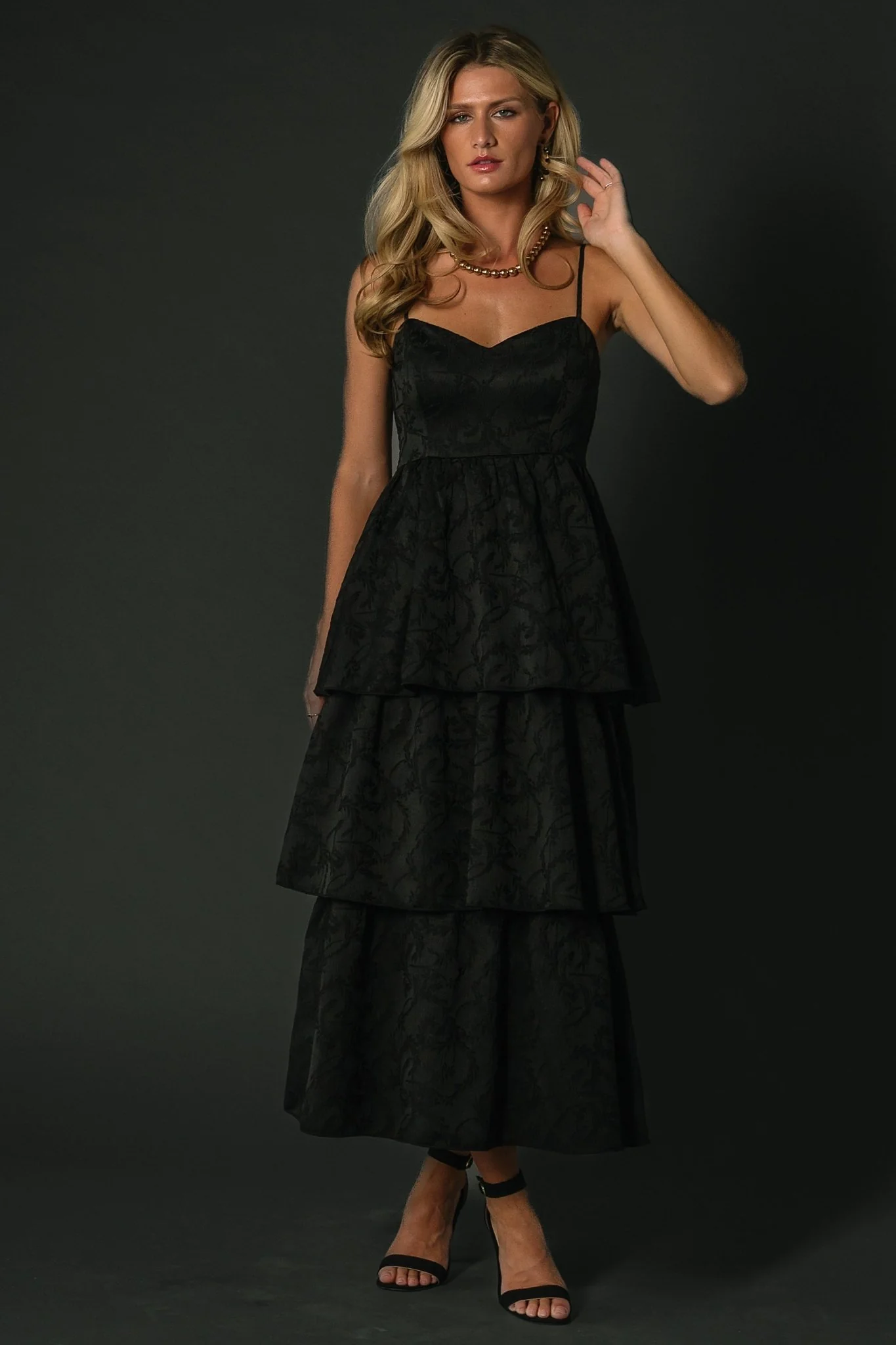 Violetta Embossed Tiered Dress | Black