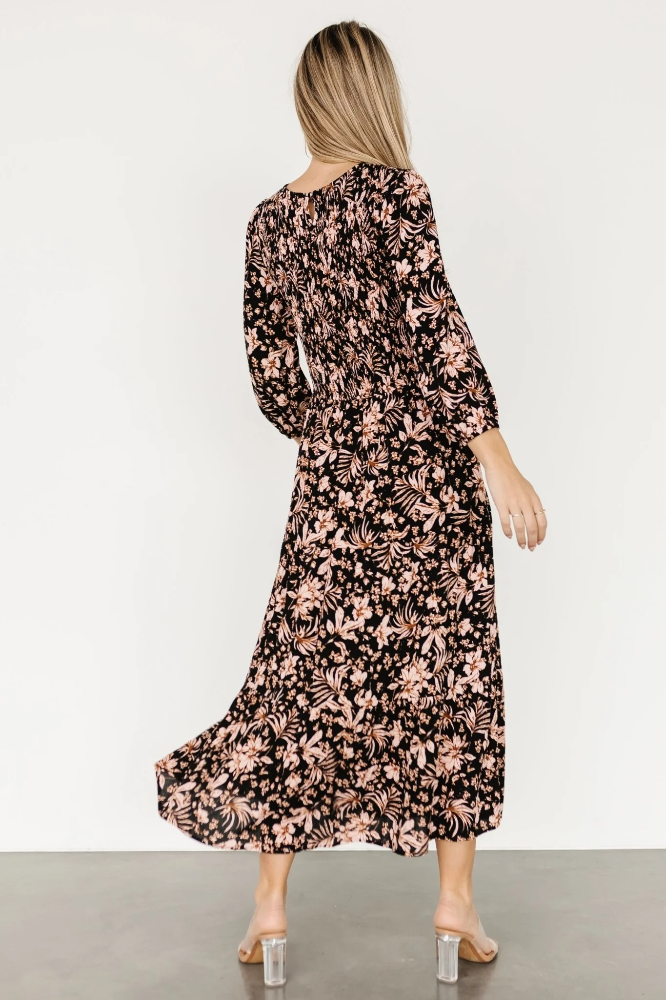 Rochelle Smocked Midi Dress | Black Multi Floral