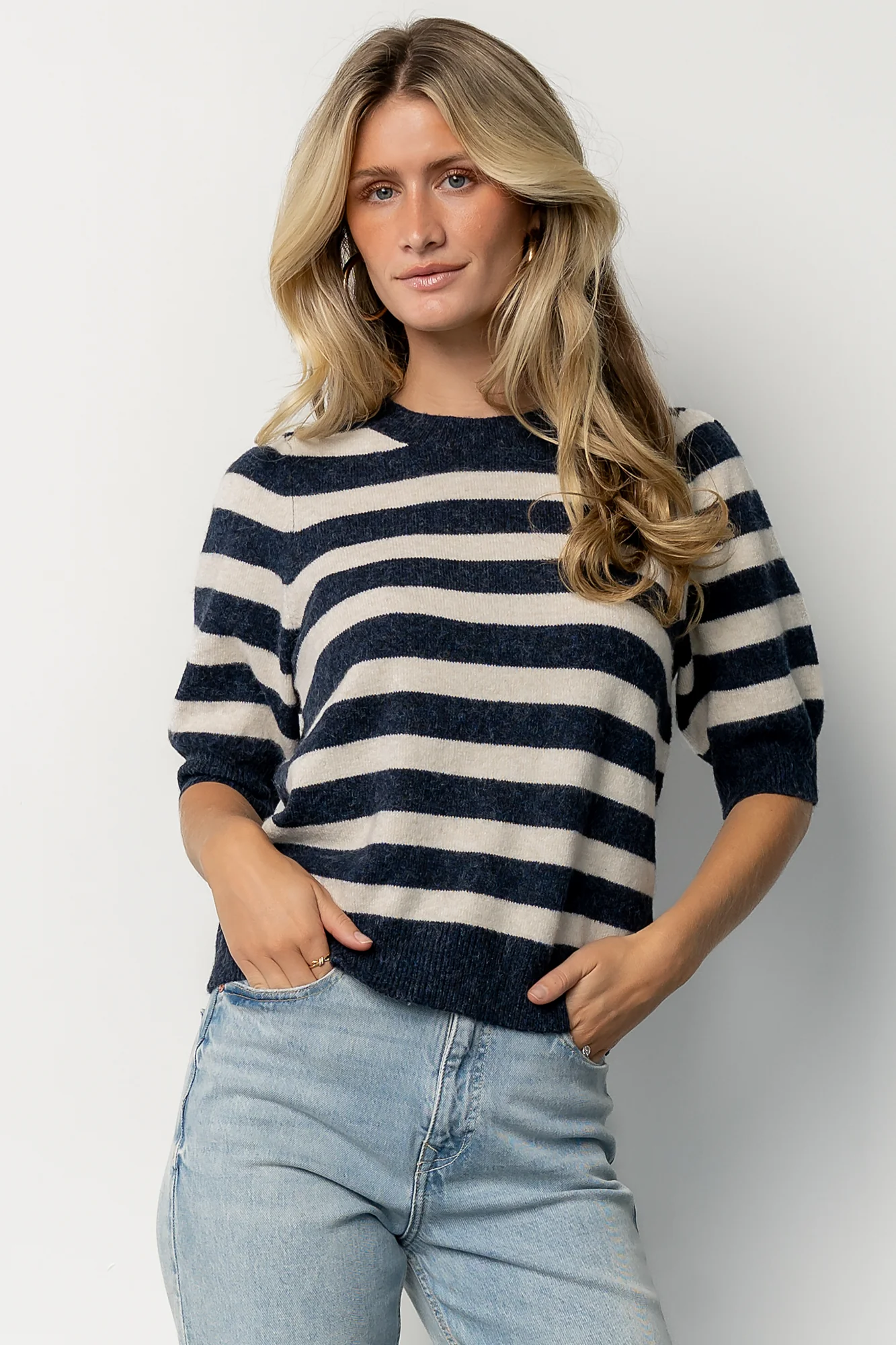 Keira Sweater Top | Navy + Ivory Stripe