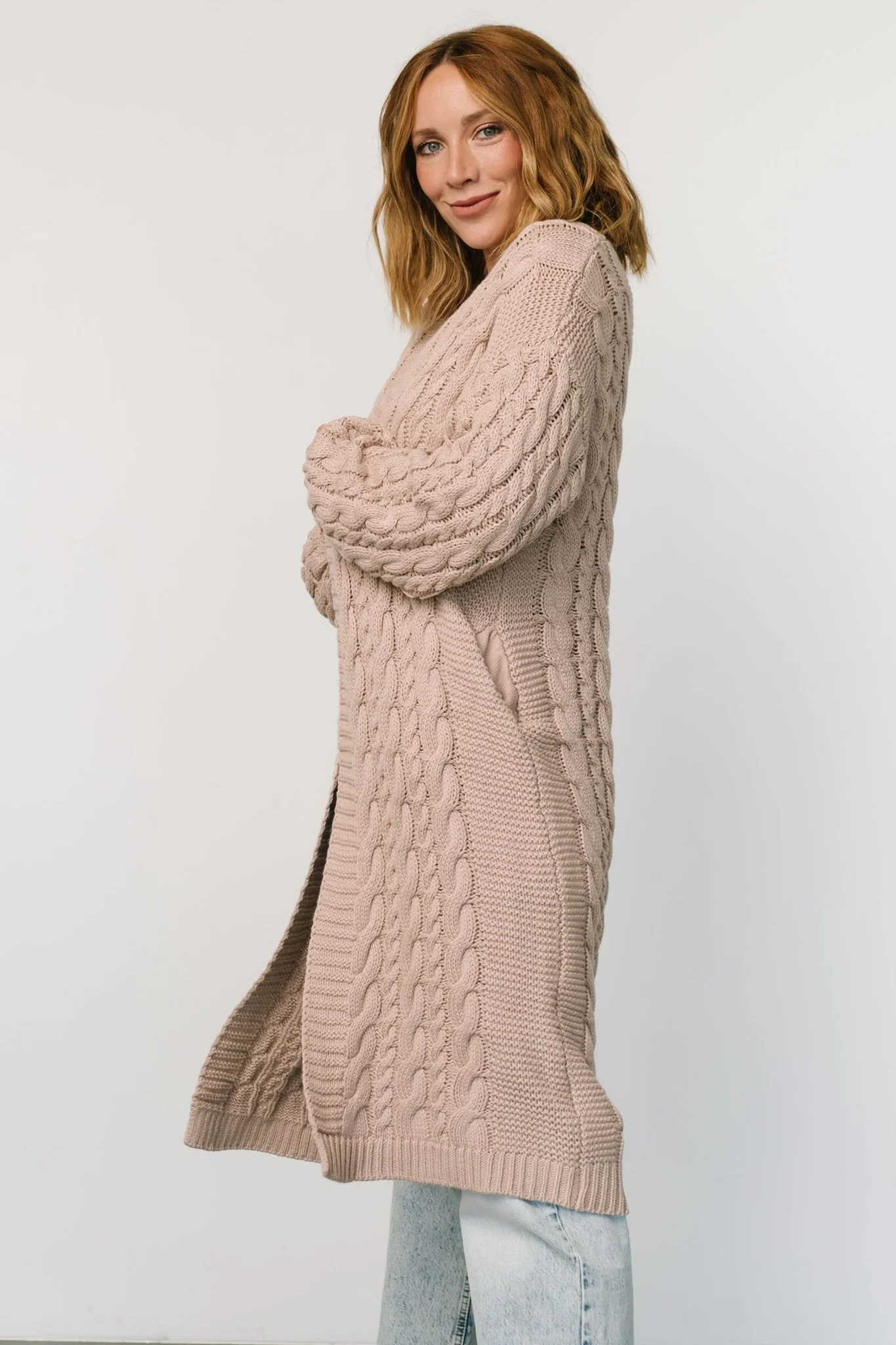 Kristen Cable Knit Cardigan | Taupe