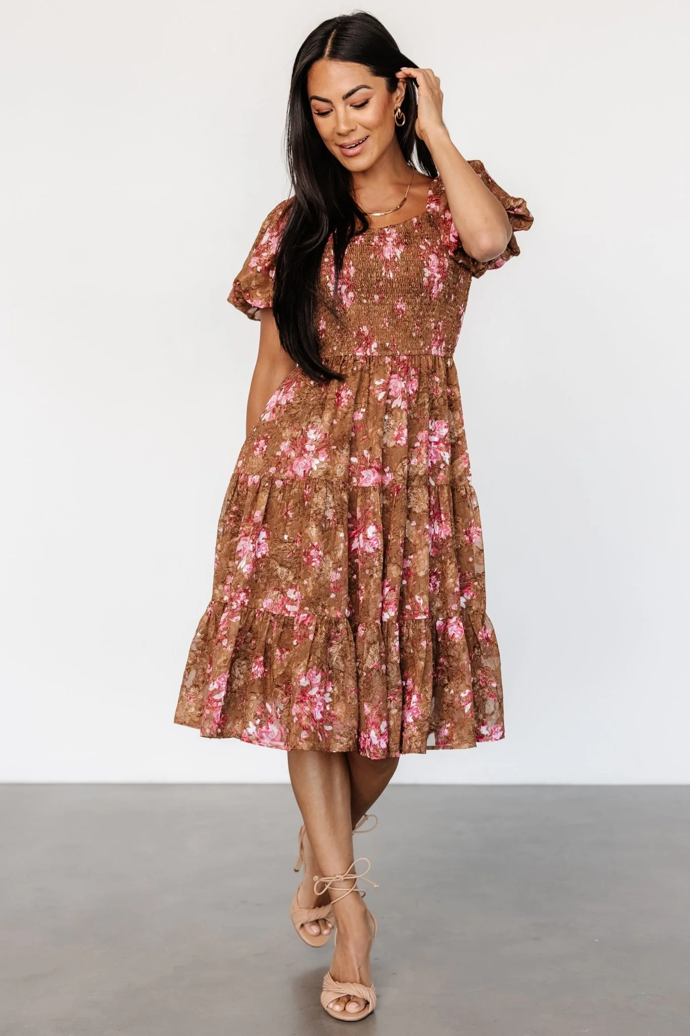 Lizzy Midi Dress | Copper + Pink