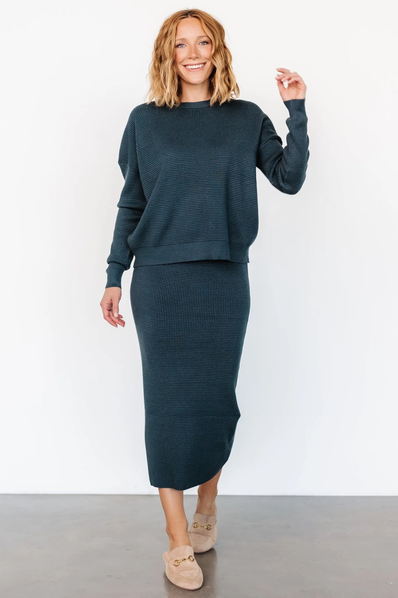 Carey Waffle Sweater | Midnight Blue