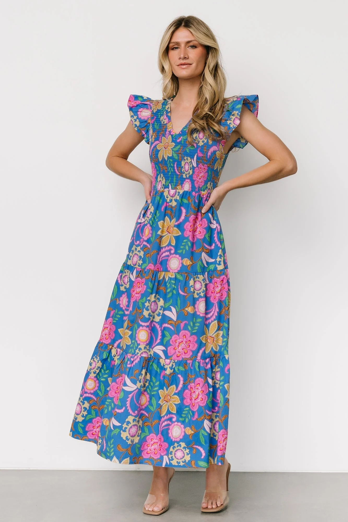 Ranchero Smocked Maxi Dress | Blue Multi Print