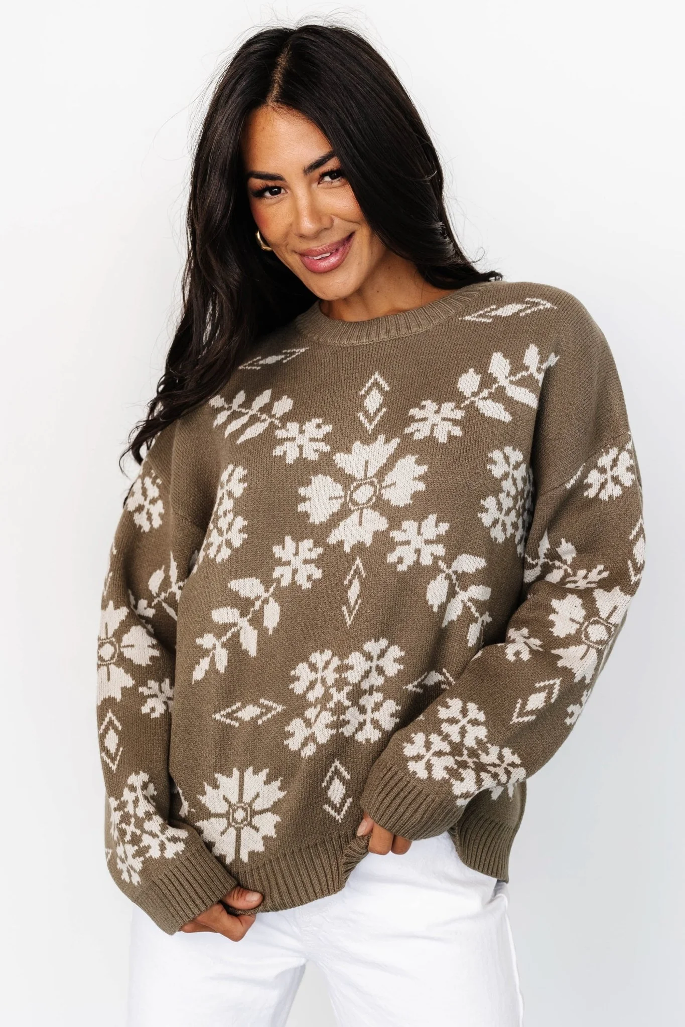 Elsa Sweater | Olive + Off White