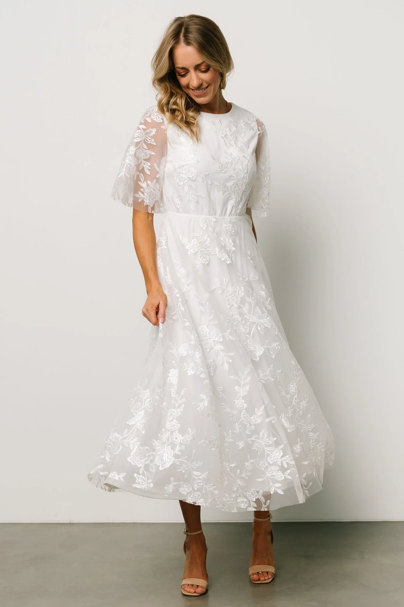 Arabella Embroidered Tulle Maxi Dress | White