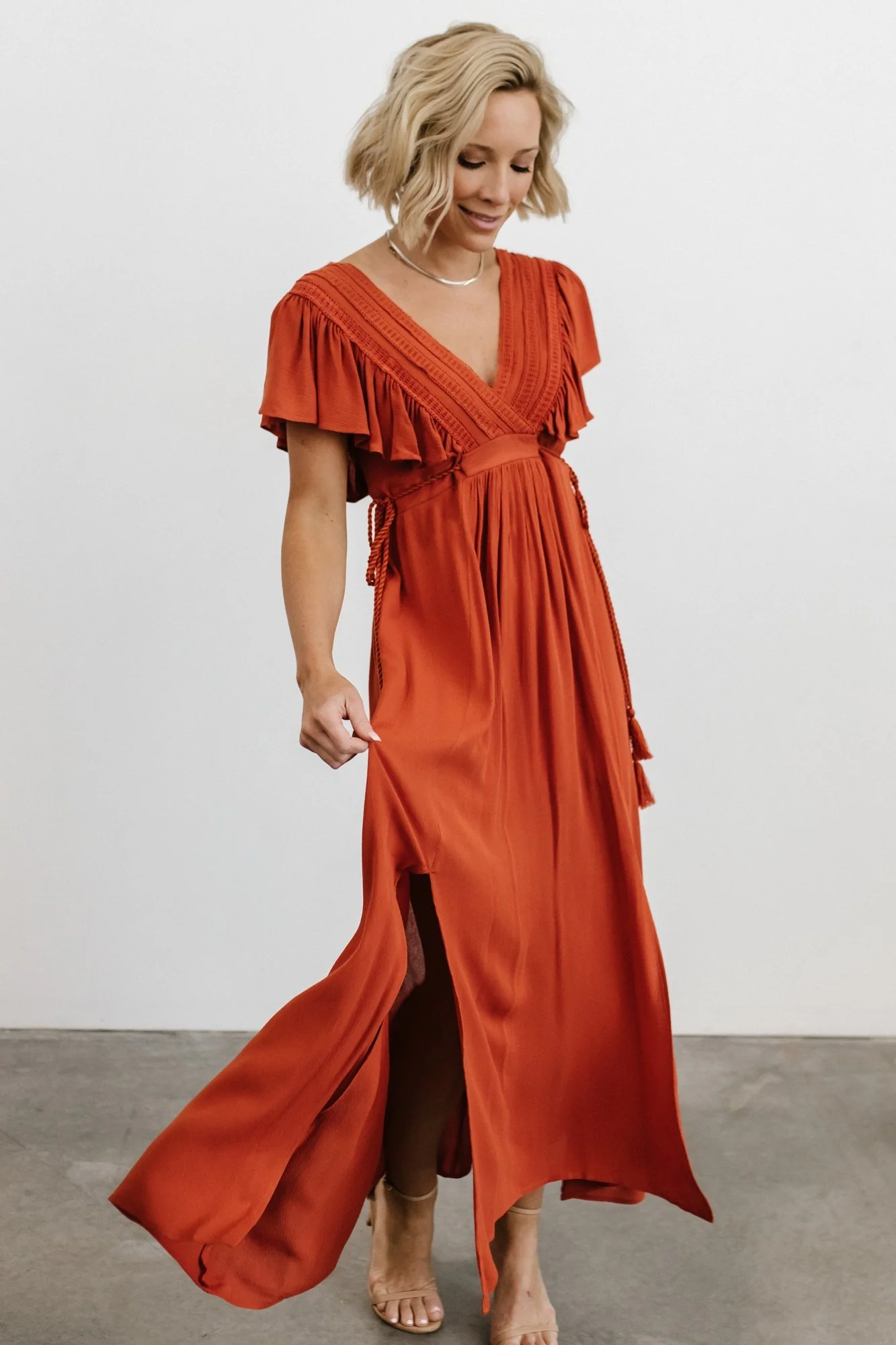 Jennifer Deep V Maxi Dress | Rust