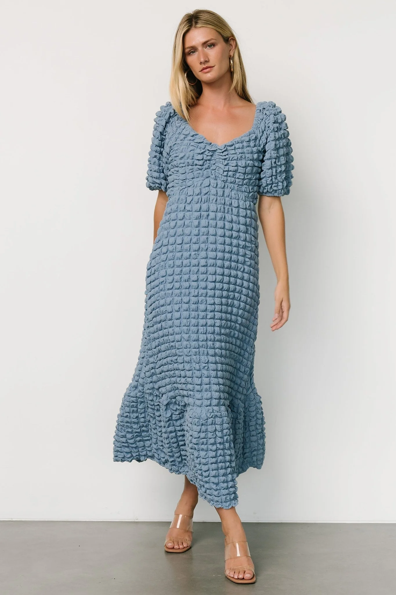 Therese Textured Dress | Denim Blue