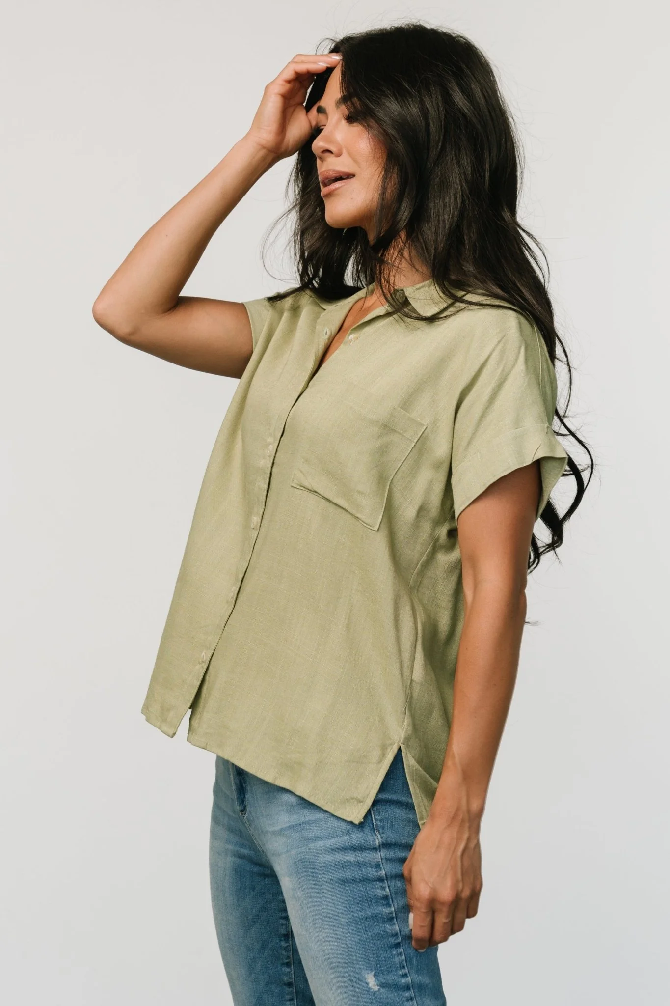 Andrews Button Top | Sage