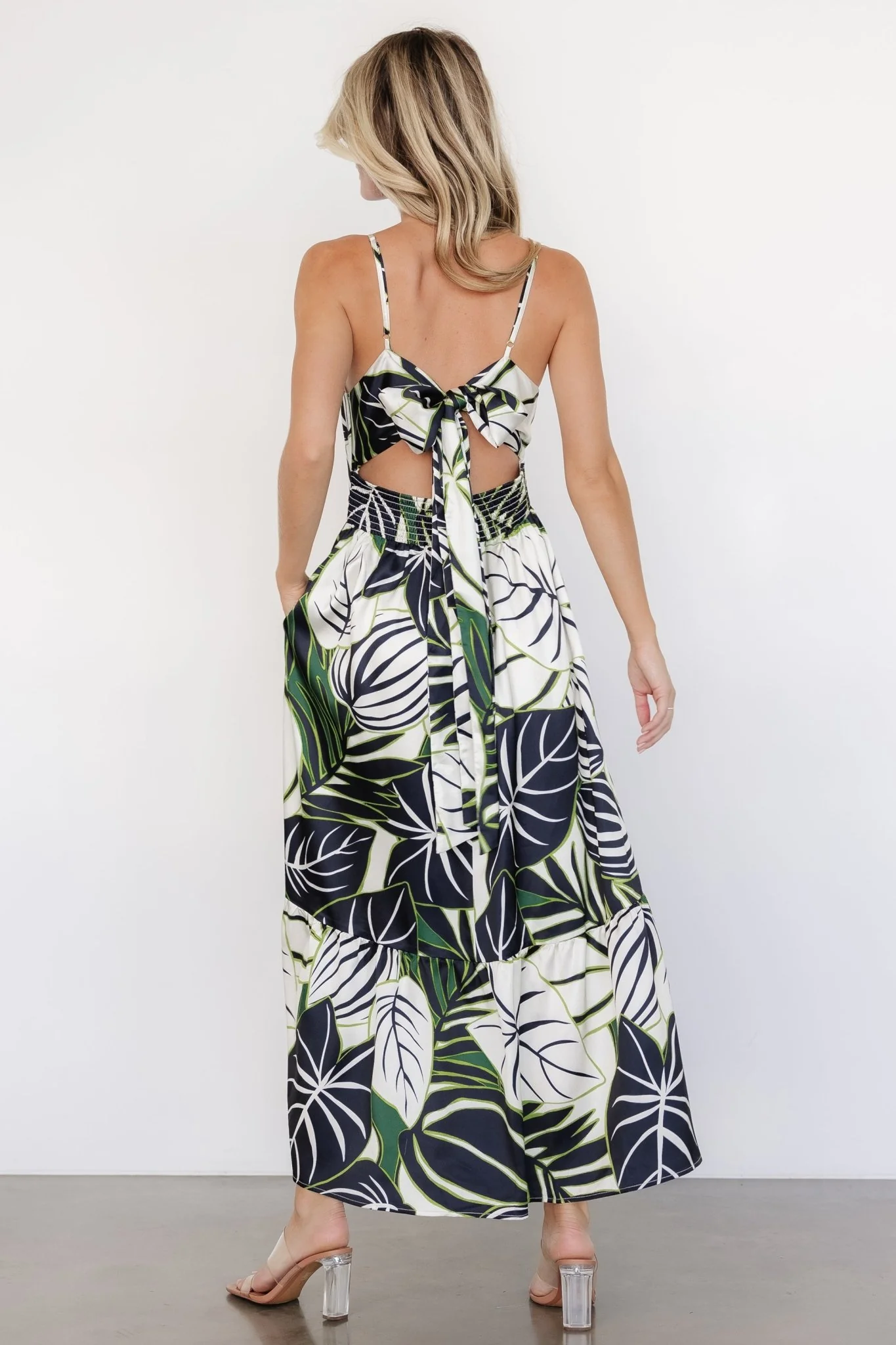 Norita Tie Back Tank Dress | Black + Green Print