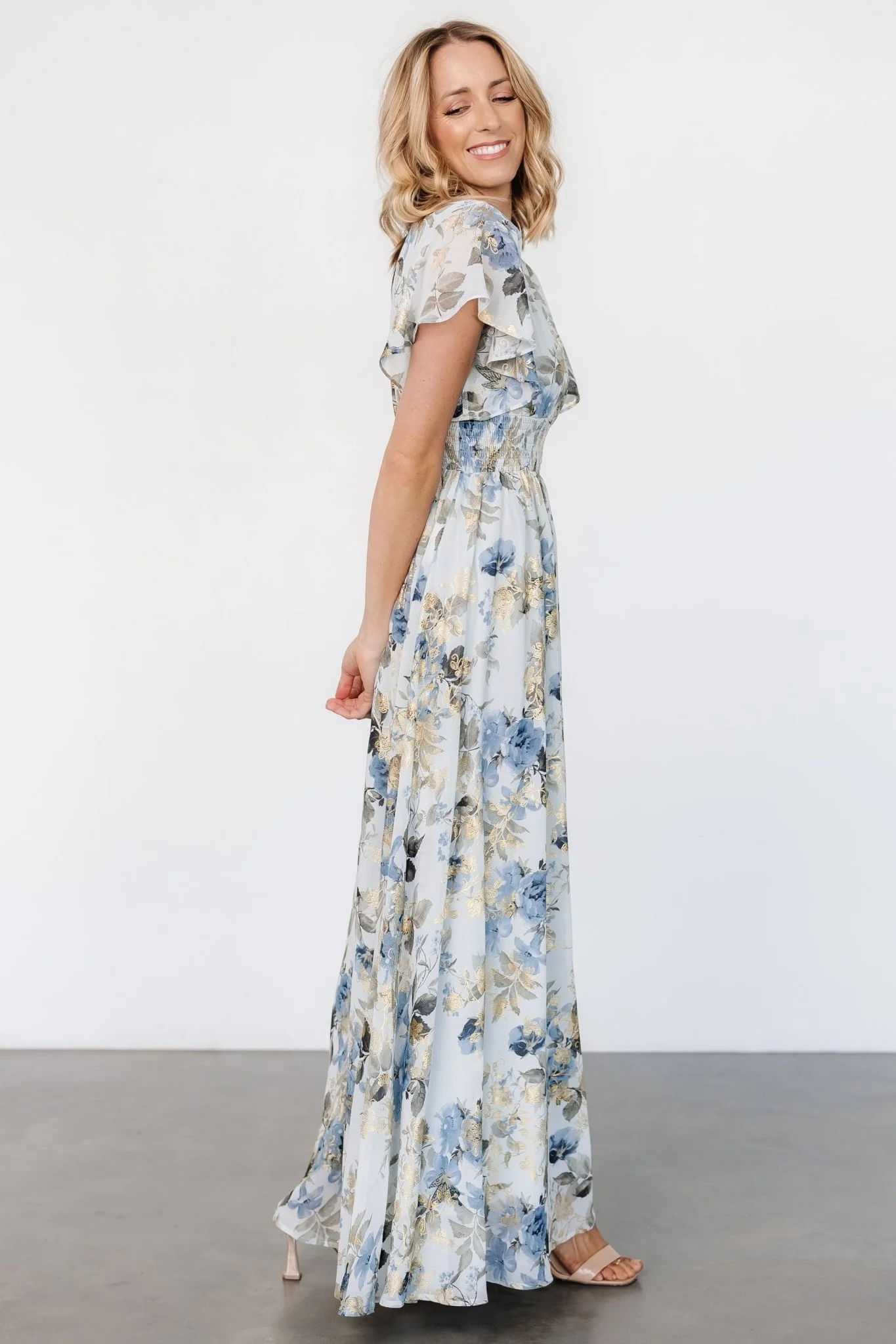 Lynlee Metallic Maxi Dress | Dusty Blue
