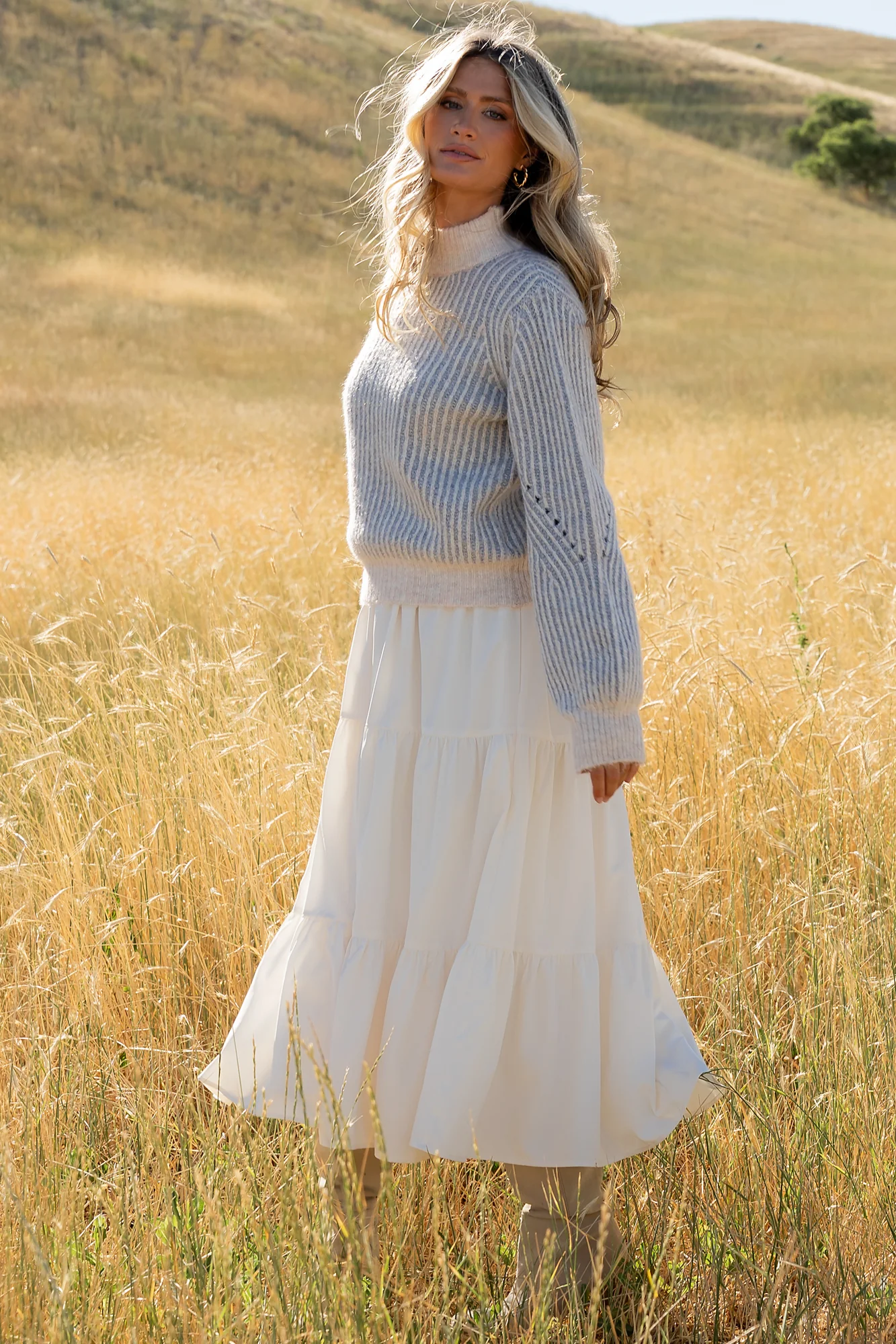 Vanessa Sweater | Natural + Blue Stripe