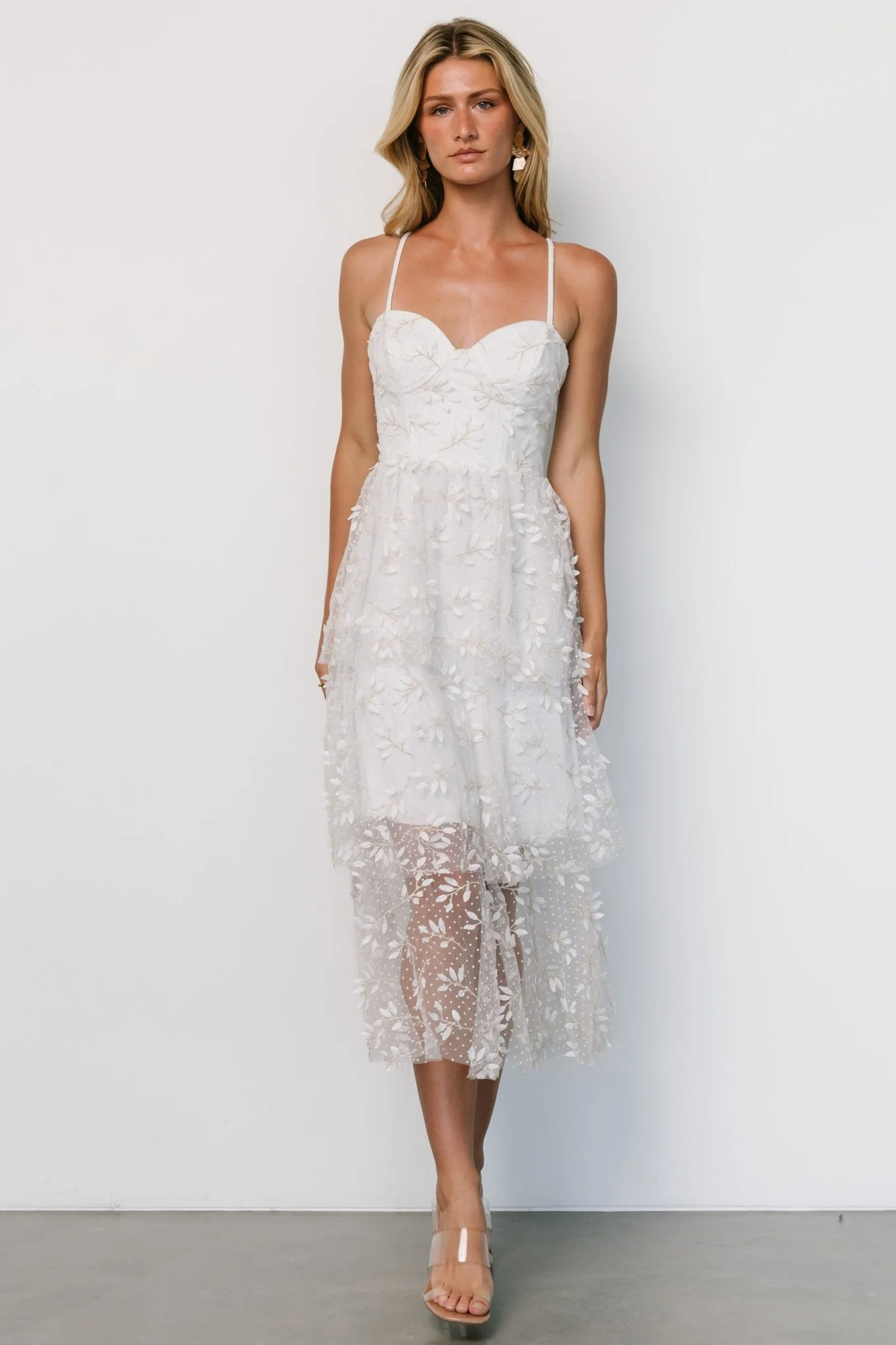 Anavi Tiered Midi Dress | White + Gold