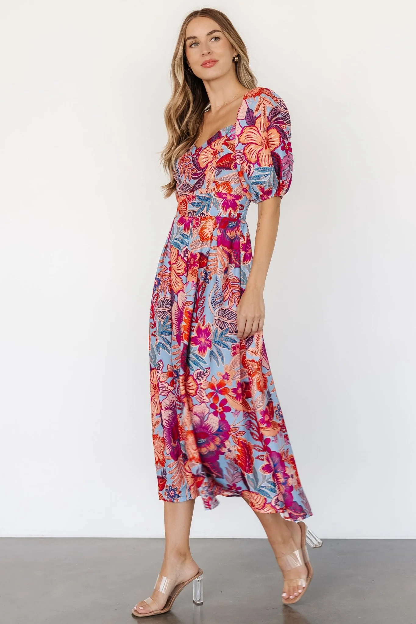 Elisha Midi Dress | Blue + Multi Floral