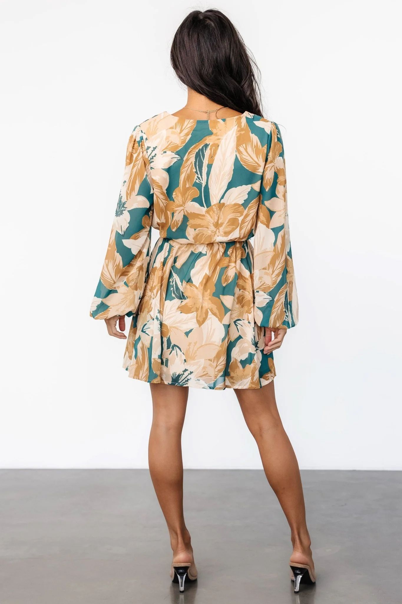 Juno Short Dress | Green + Gold Floral