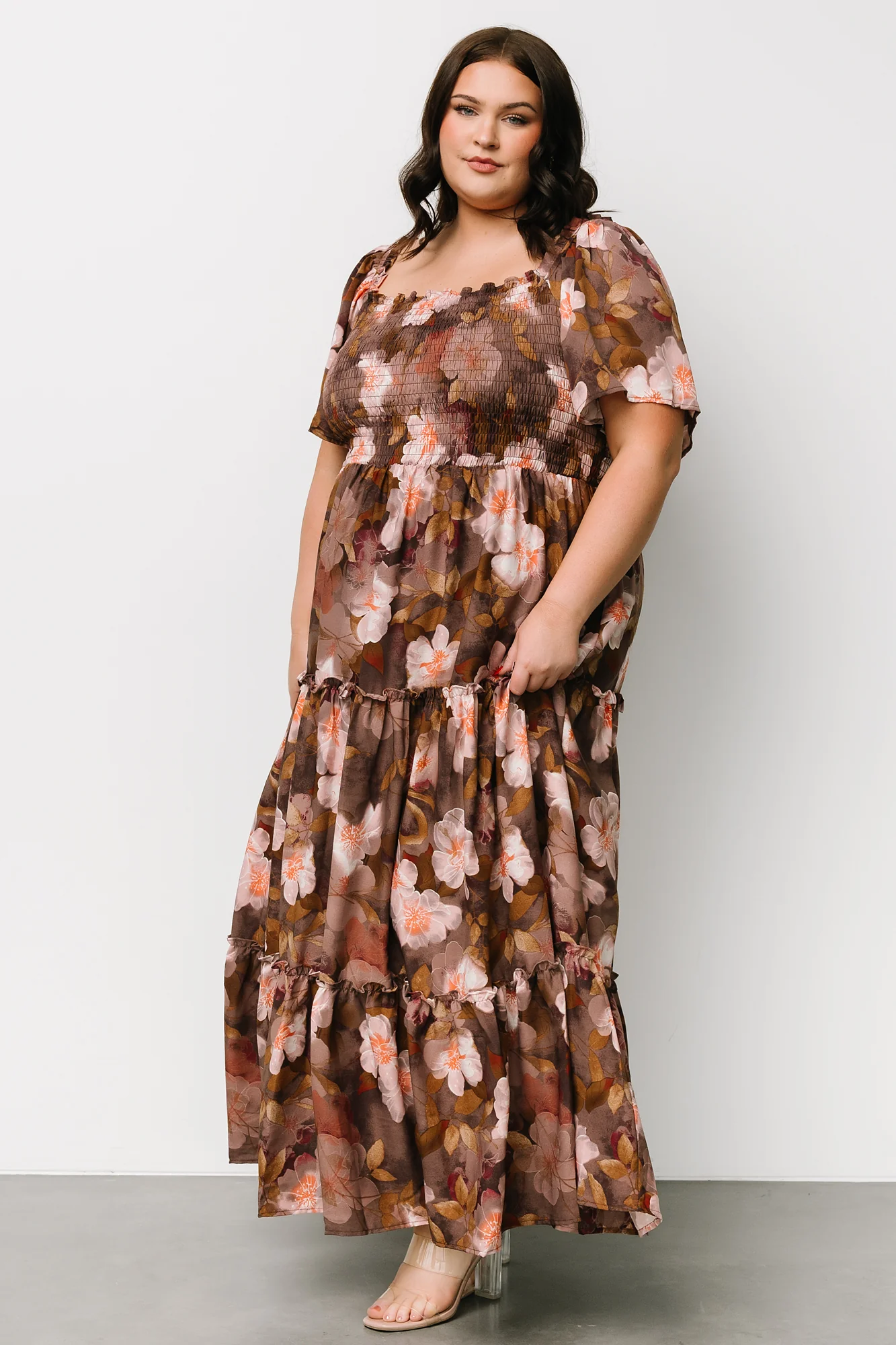 Southampton Smocked Maxi Dress | Brown Floral
